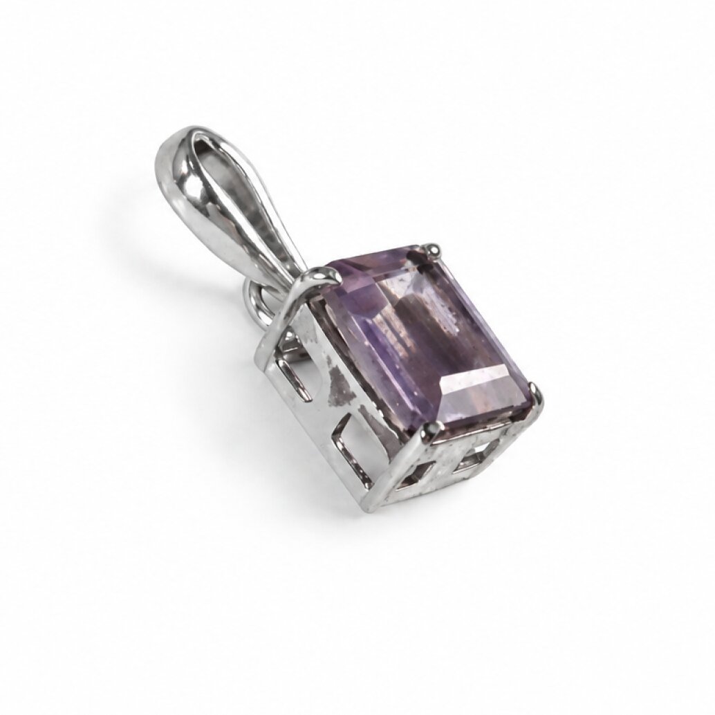 Clear light purple Natural amethyst rectangle 925 Sterling Silver Pendant 23 mm – photo 5