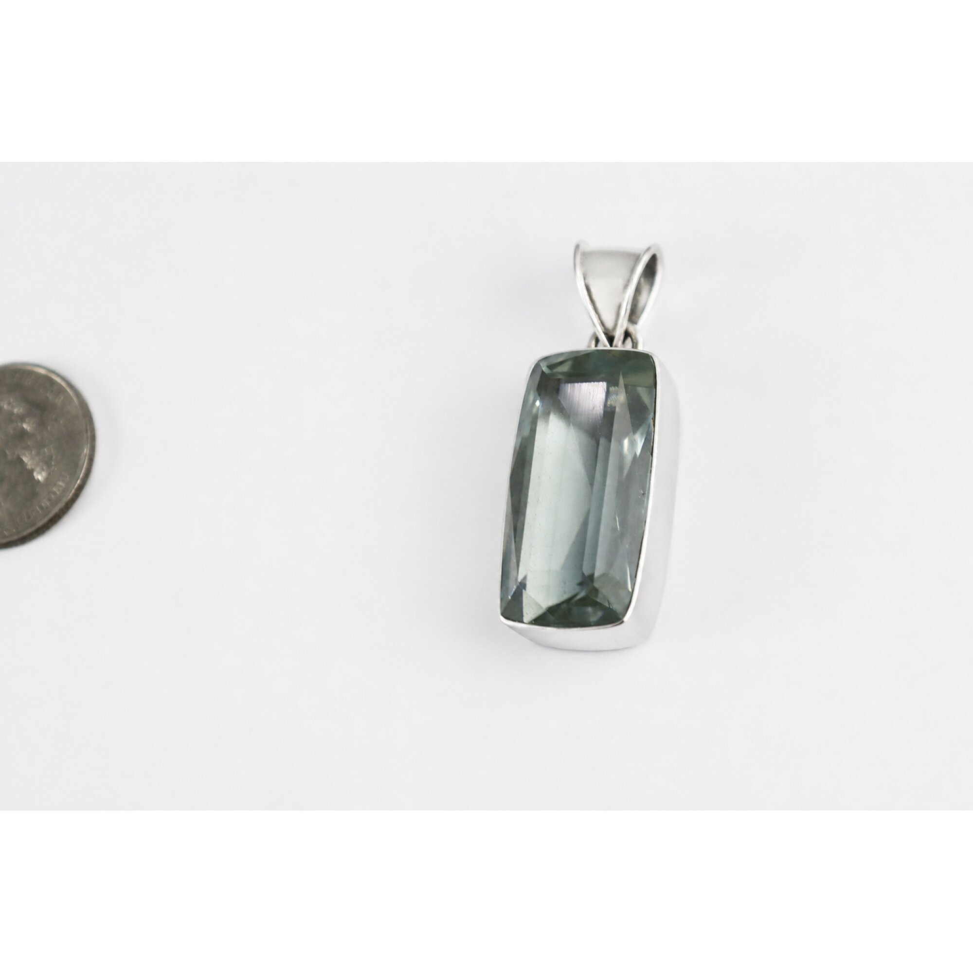 Clear green Natural amethyst rectangle 925 Sterling Silver Pendant 46 mm – photo 3