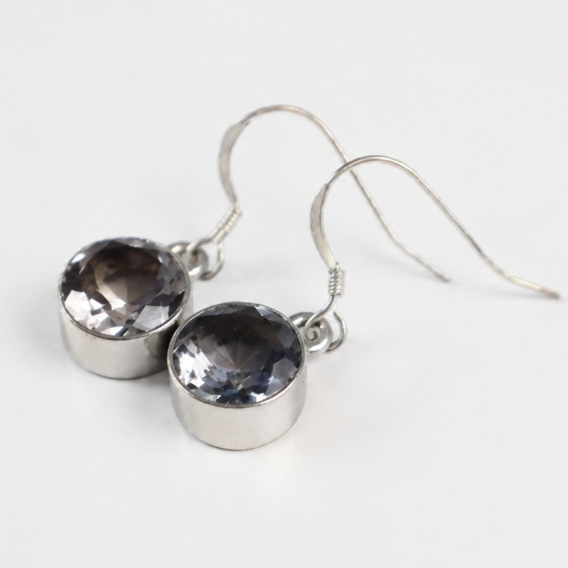 Clear blue Natural aquamarine round faceted 925 Sterling Silver Earrings 30 mm