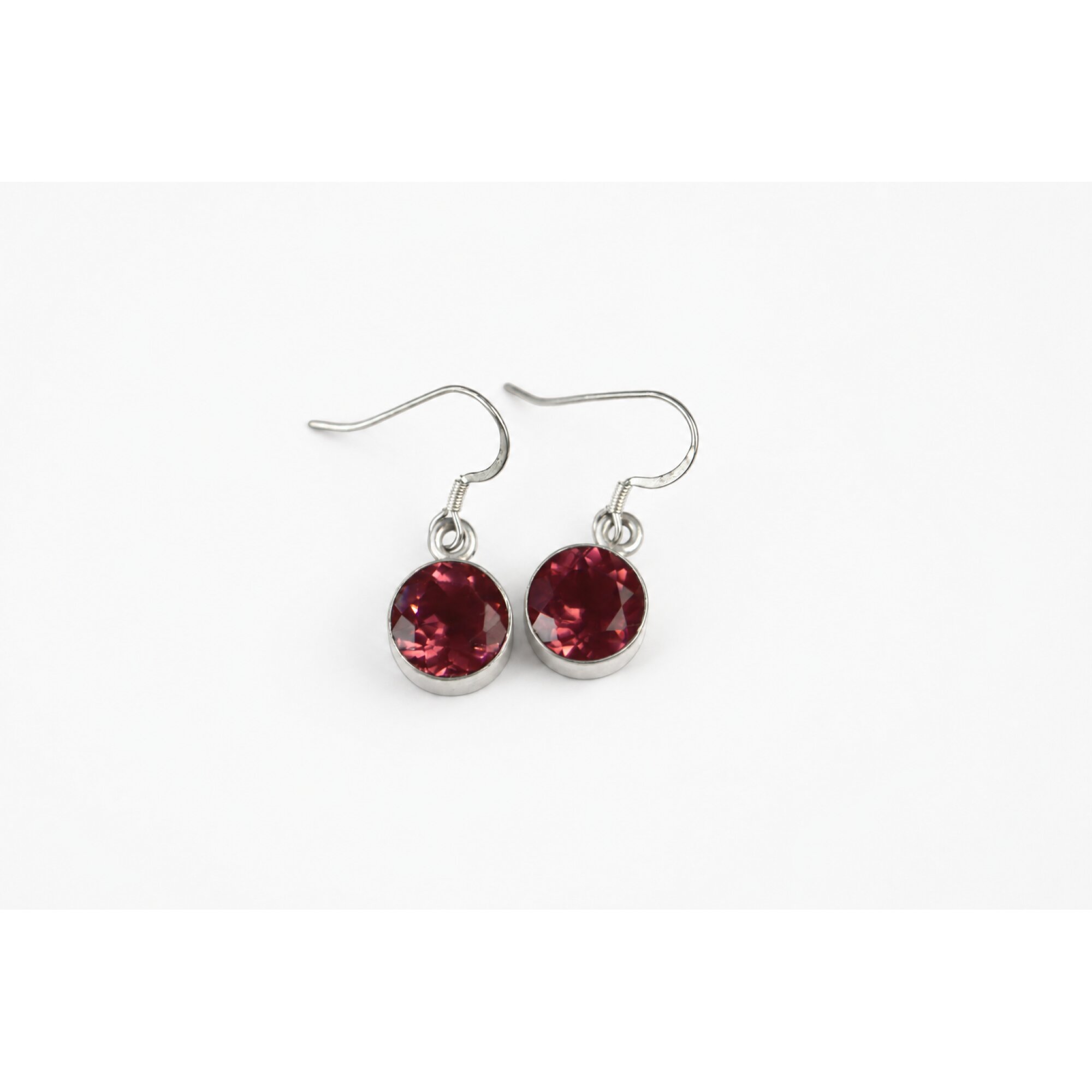 Clear red Garnet round faceted 925 Sterling Silver Earrings 28 mm – photo 10