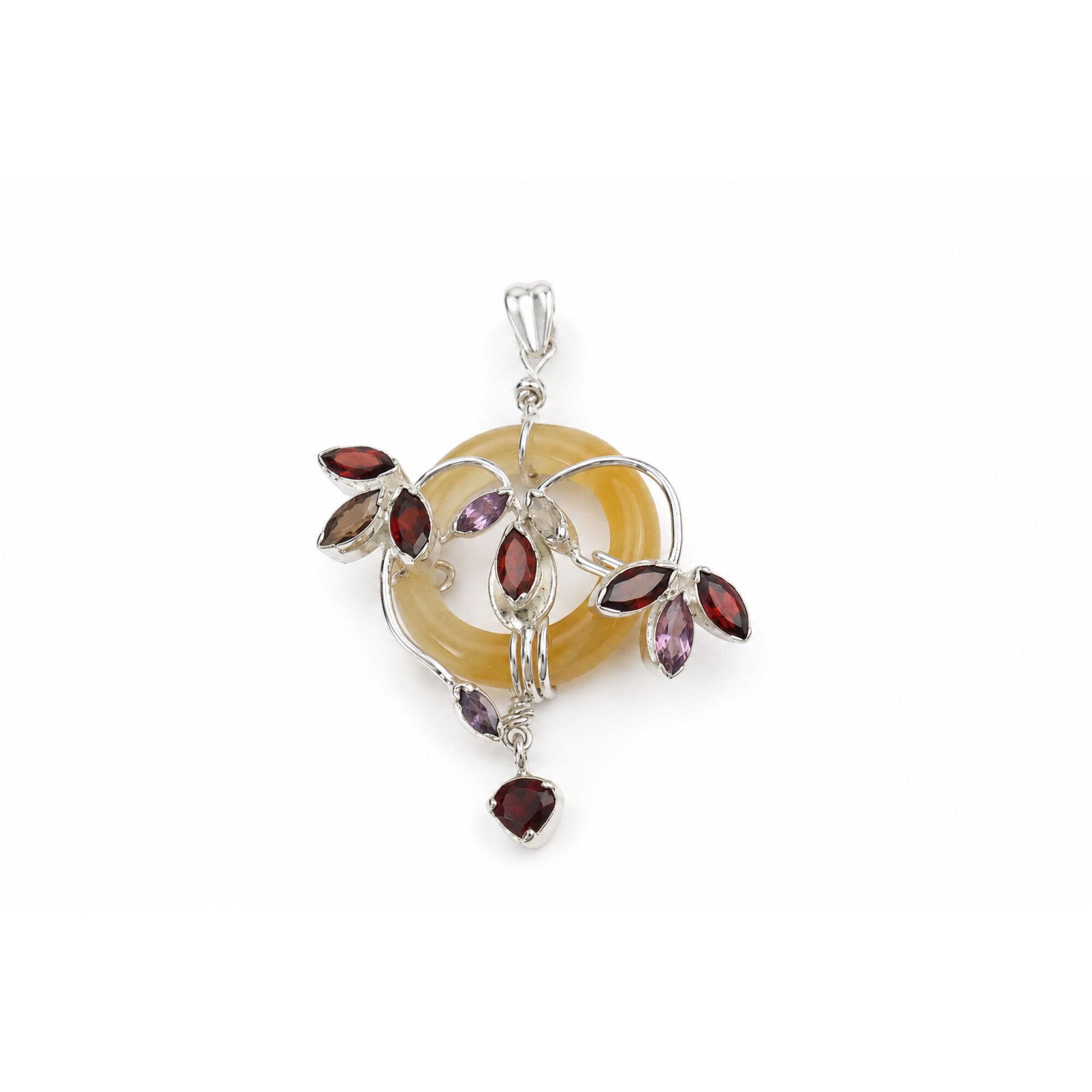 Honey yellow Natural Rutilated Quartz ring Doughnut 925 Sterling Pendant 65 mm – photo 3