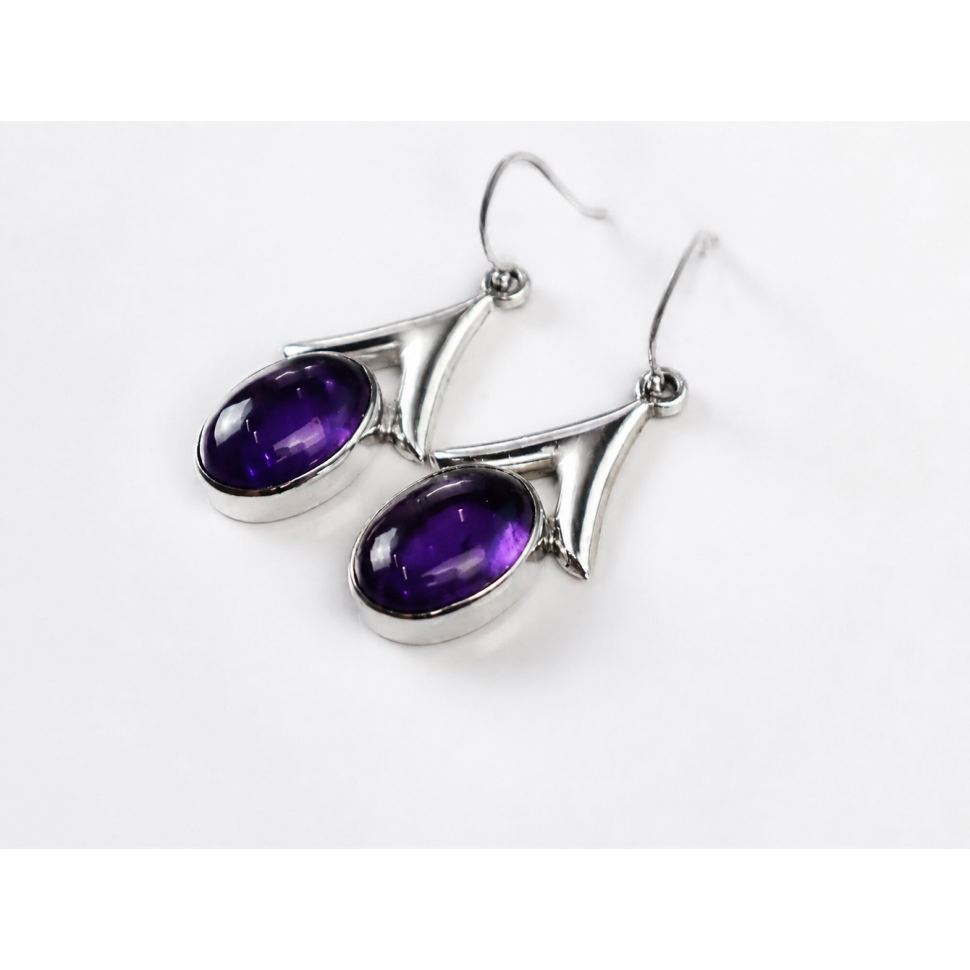 Clear purple Natural amethyst oval 925 Sterling Silver Earrings 44 mm – photo 4