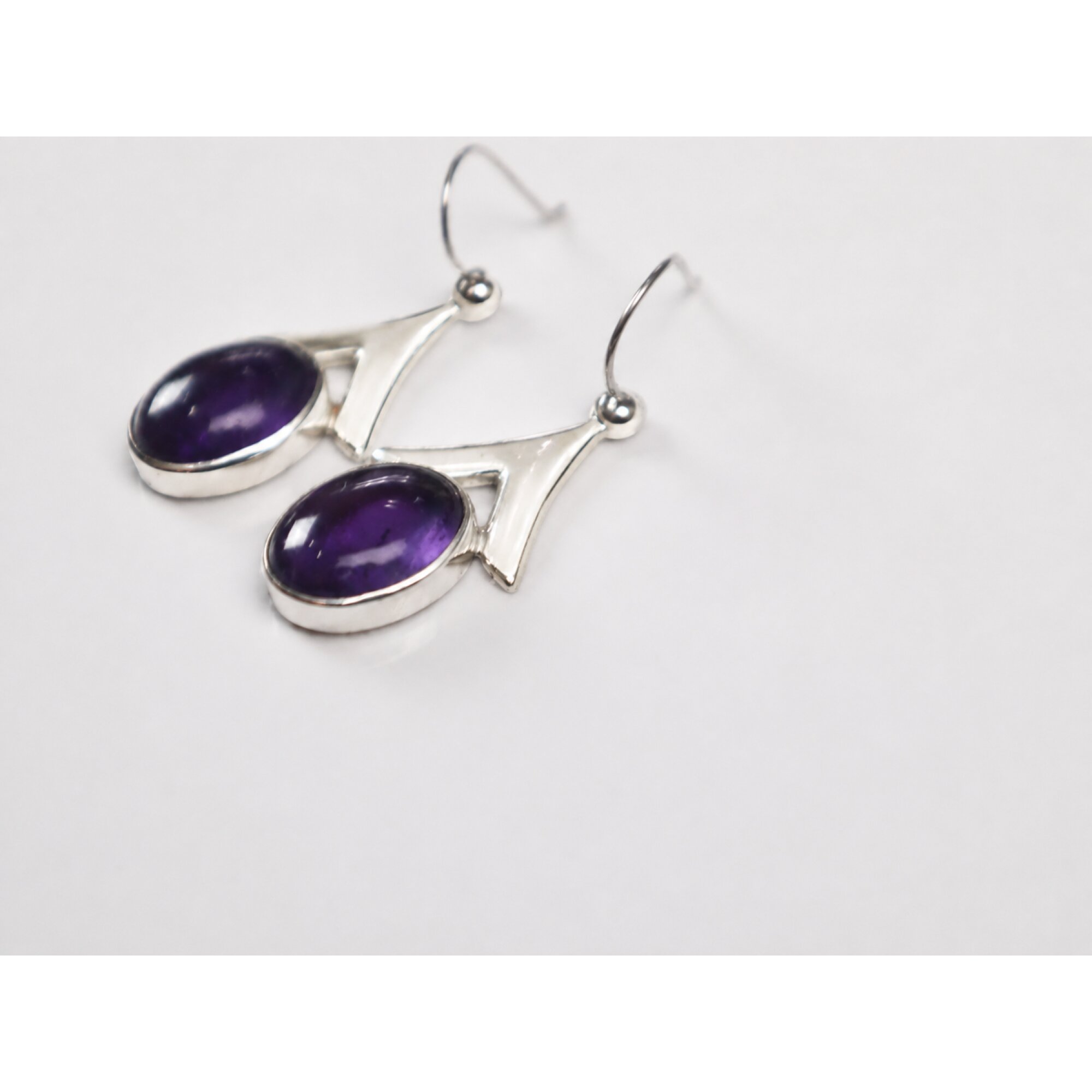 Clear purple Natural amethyst oval 925 Sterling Silver Earrings 44 mm – photo 9