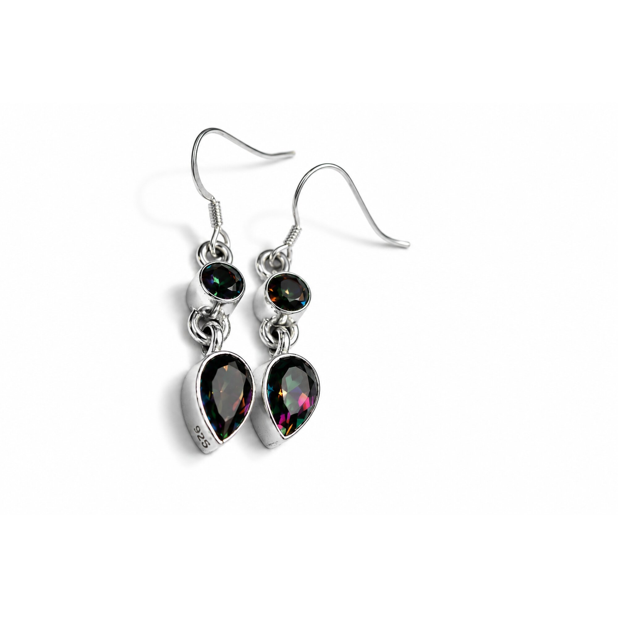 Clear VIOLET Mystic Topaz round / teardrop 925 Sterling Silver Earrings 39 mm – photo 2