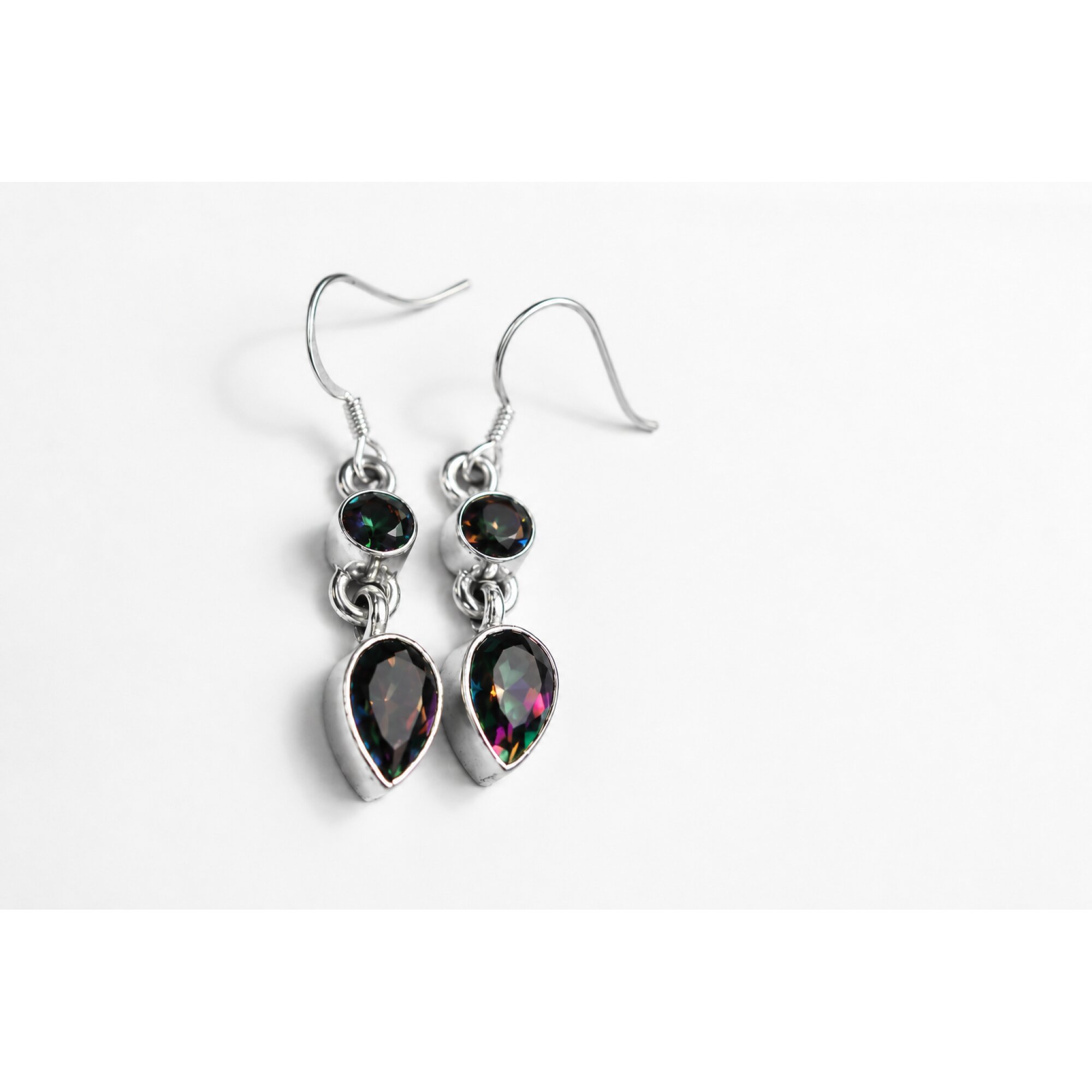 Clear VIOLET Mystic Topaz round / teardrop 925 Sterling Silver Earrings 39 mm – photo 4