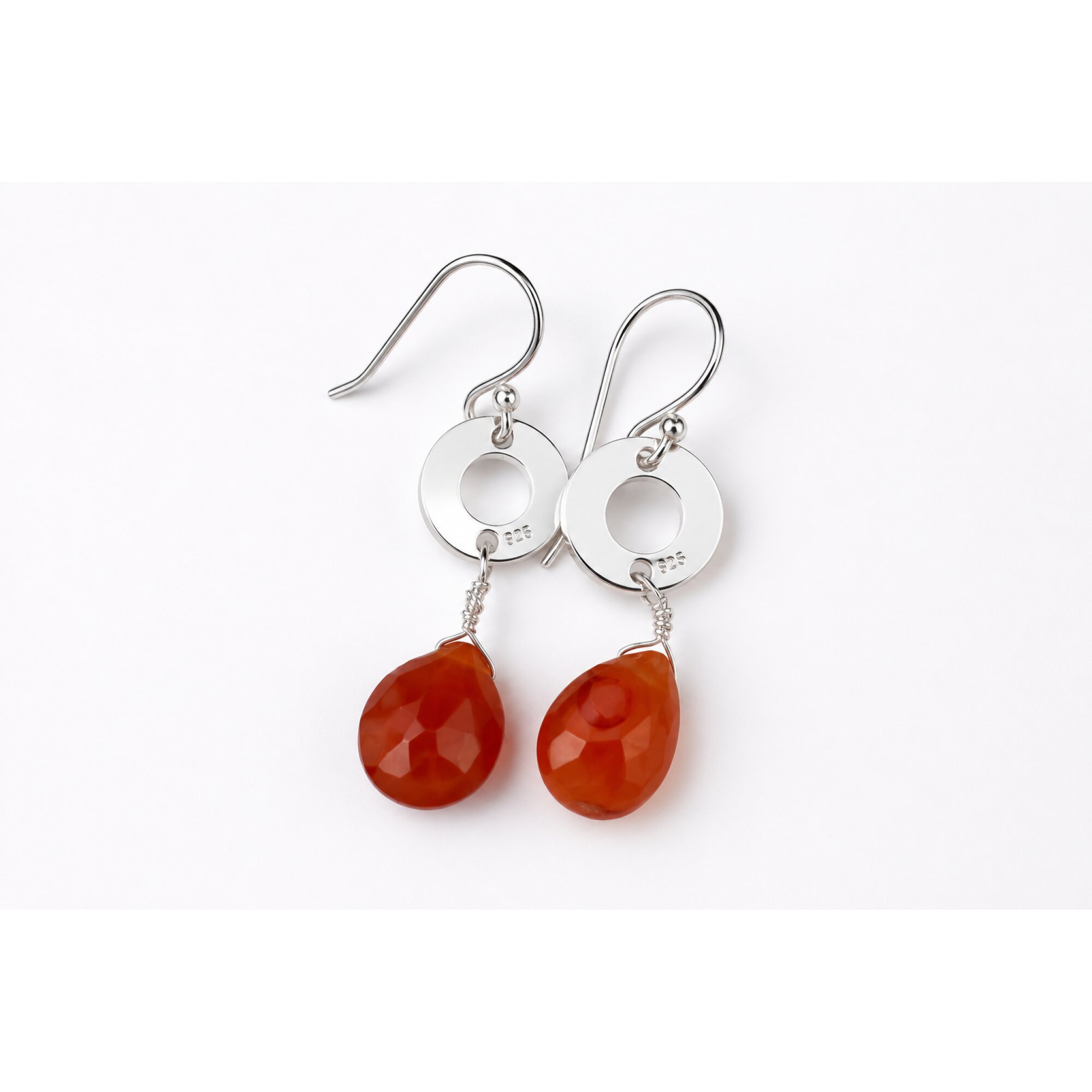 Clear orange Almandine Garnet faceted teardrop 925 Sterling Earrings 43 mm – photo 3