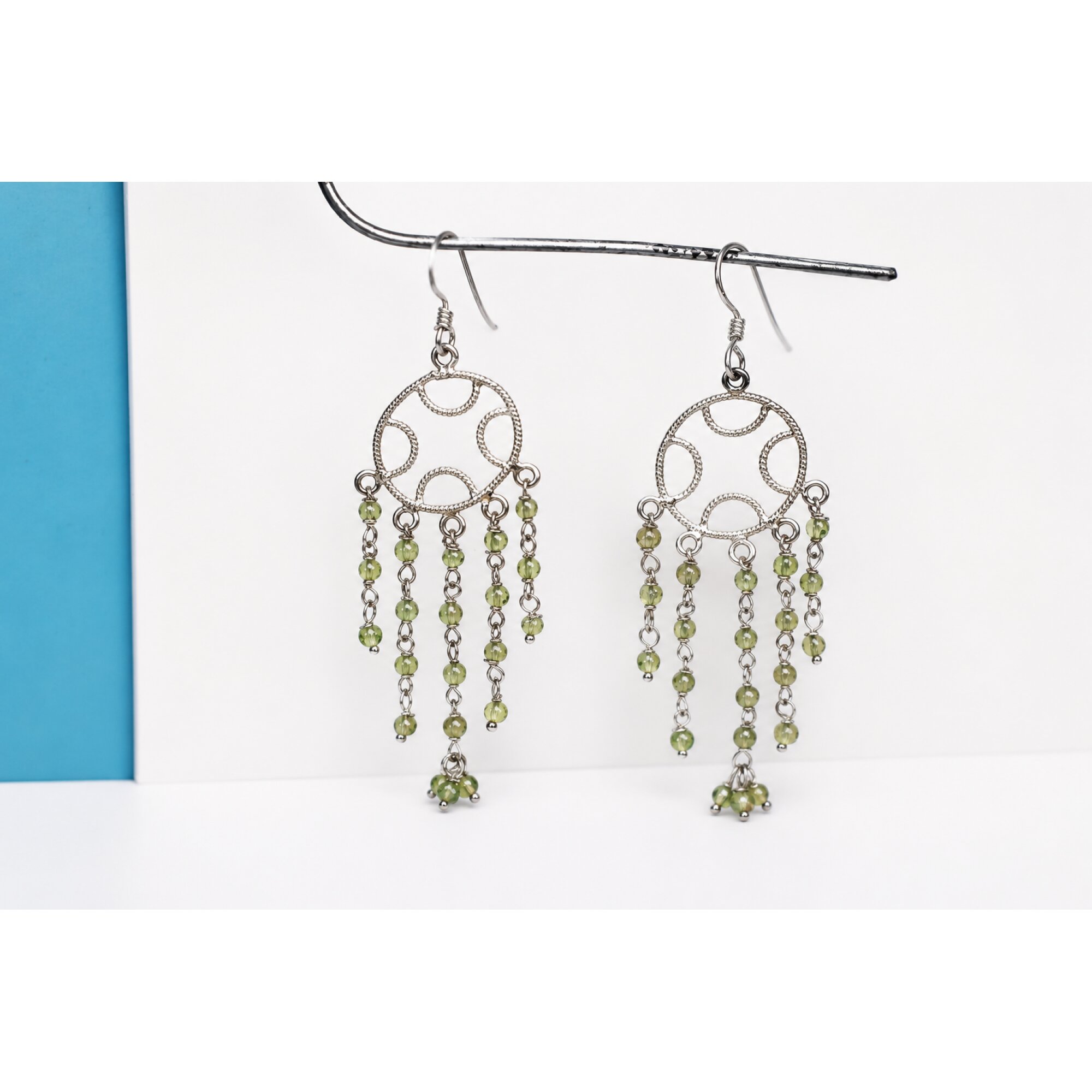 Clear green peridot candlelight 925 Sterling Silver Earrings 74 mm – photo 2