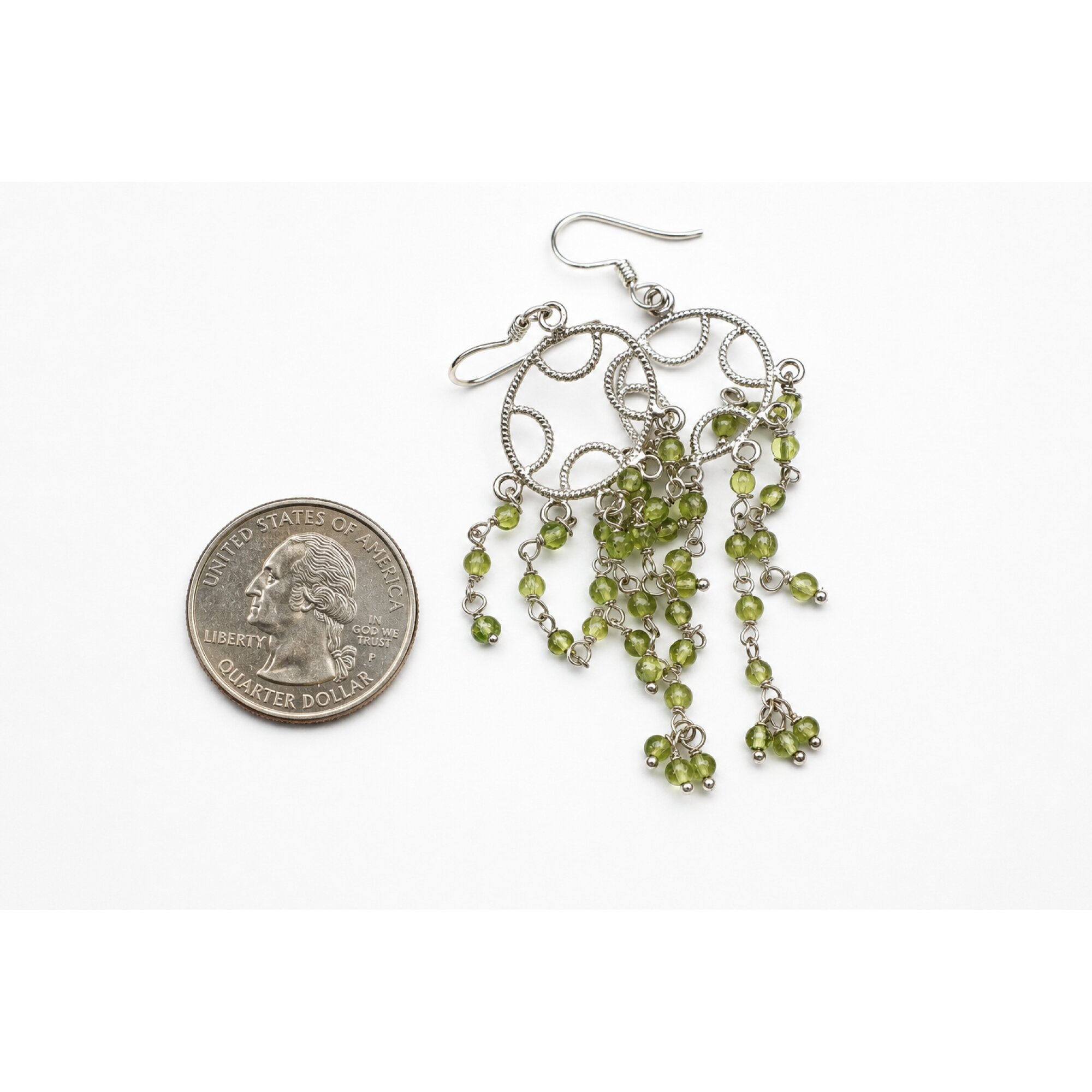 Clear green peridot candlelight 925 Sterling Silver Earrings 74 mm – photo 3