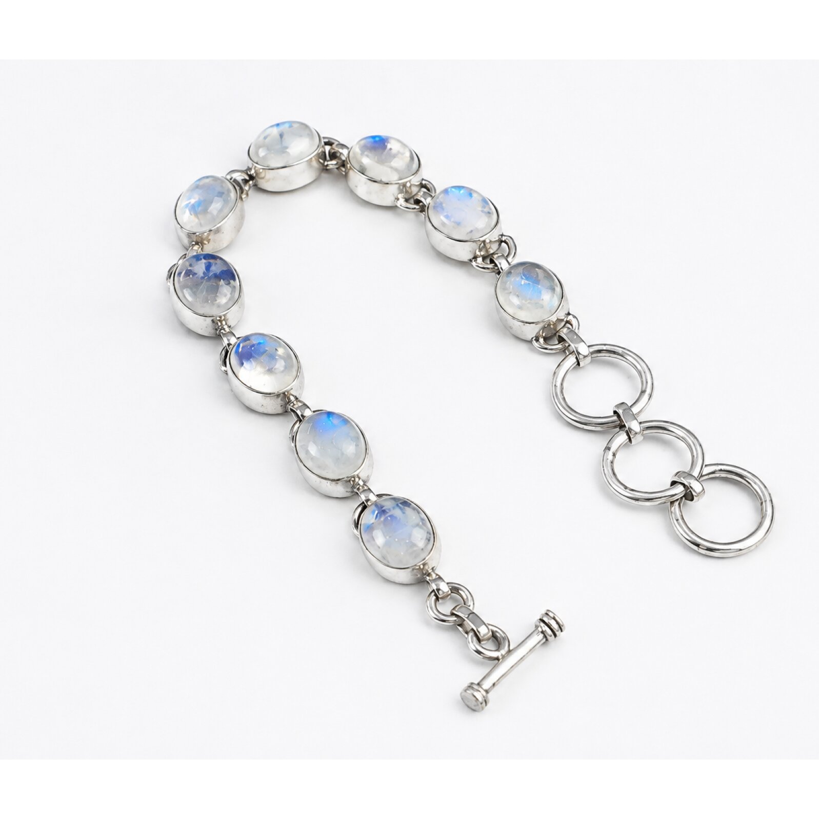 Clear blue white moonstone oval 925 Sterling Silver Bracelet 165 mm