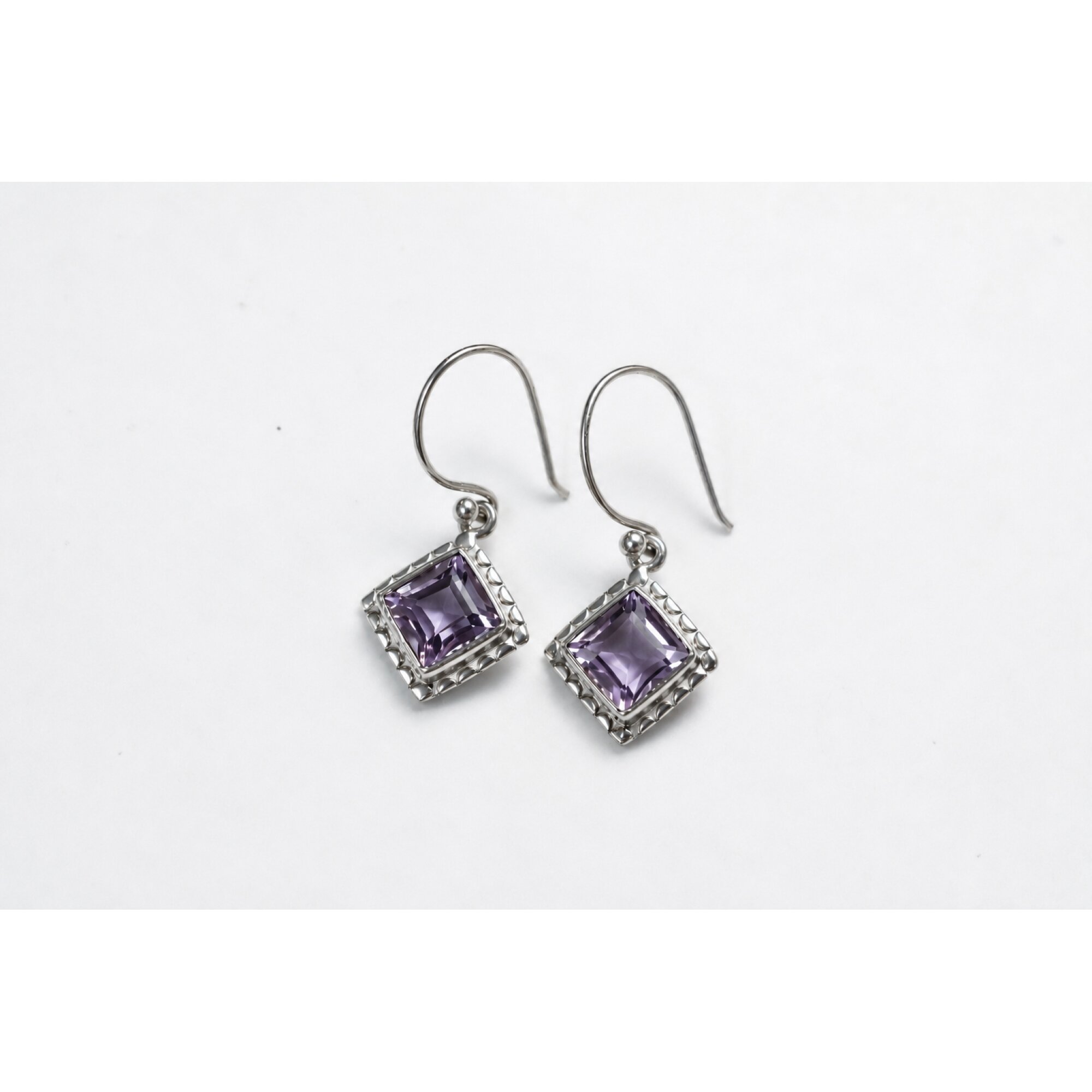 Clear purple Natural amethyst rectangular 925 Sterling Silver Earrings 29 mm – photo 4