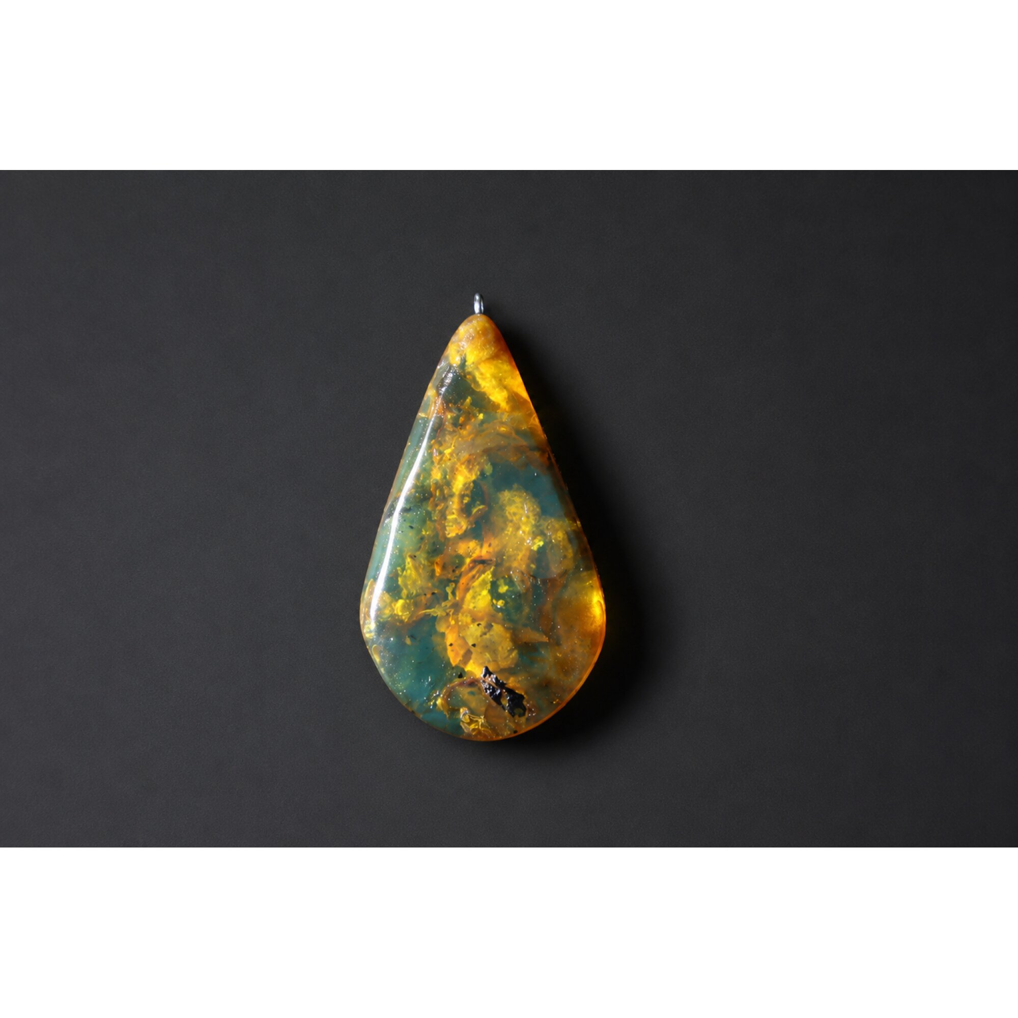 Clear green blue Natural Dominican Amber teardrop Polished Stone 26 mm – photo 4
