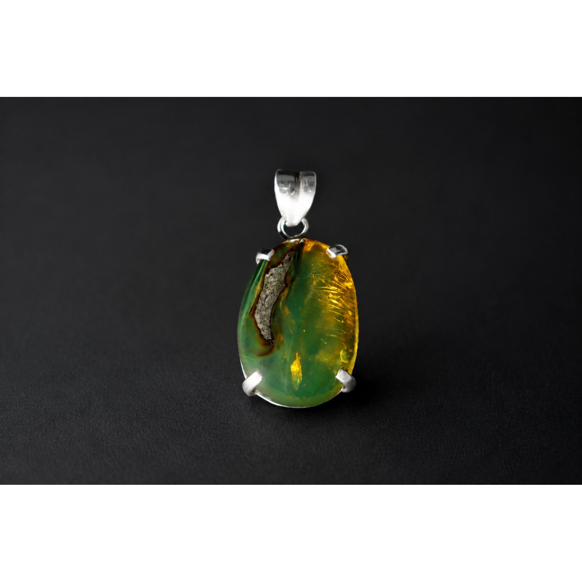 Clear yellow green Natural Dominican Amber slice 925 Sterling Pendant 38 mm – photo 5