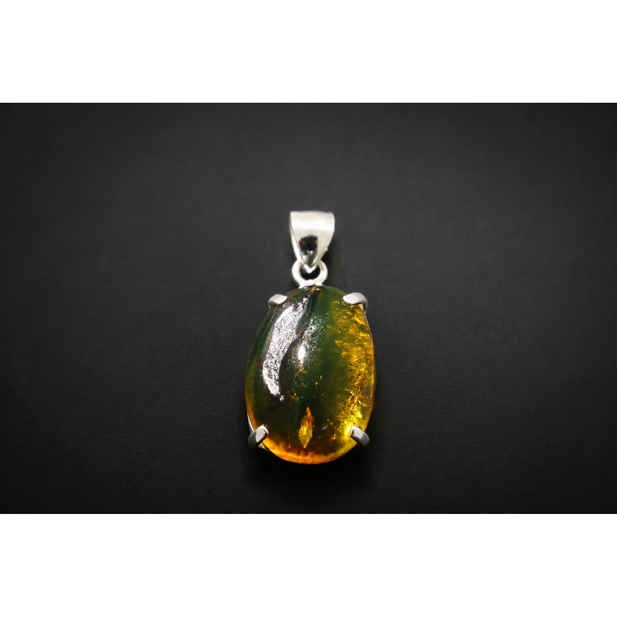 Clear yellow green Natural Dominican Amber slice 925 Sterling Pendant 38 mm – photo 6