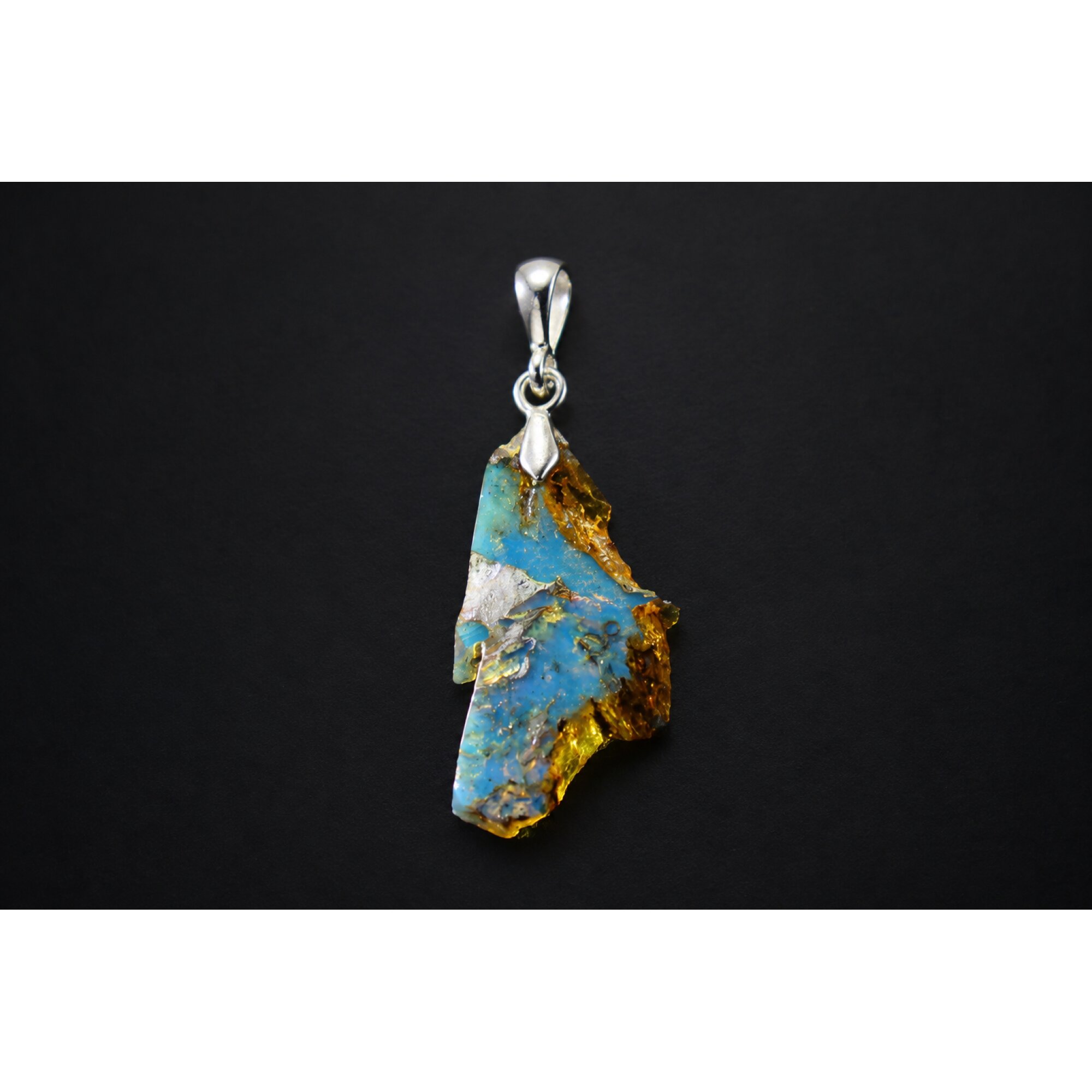 Clear sky blue Natural Dominican Amber slice 925 Sterling Silver Pendant 39 mm – photo 2