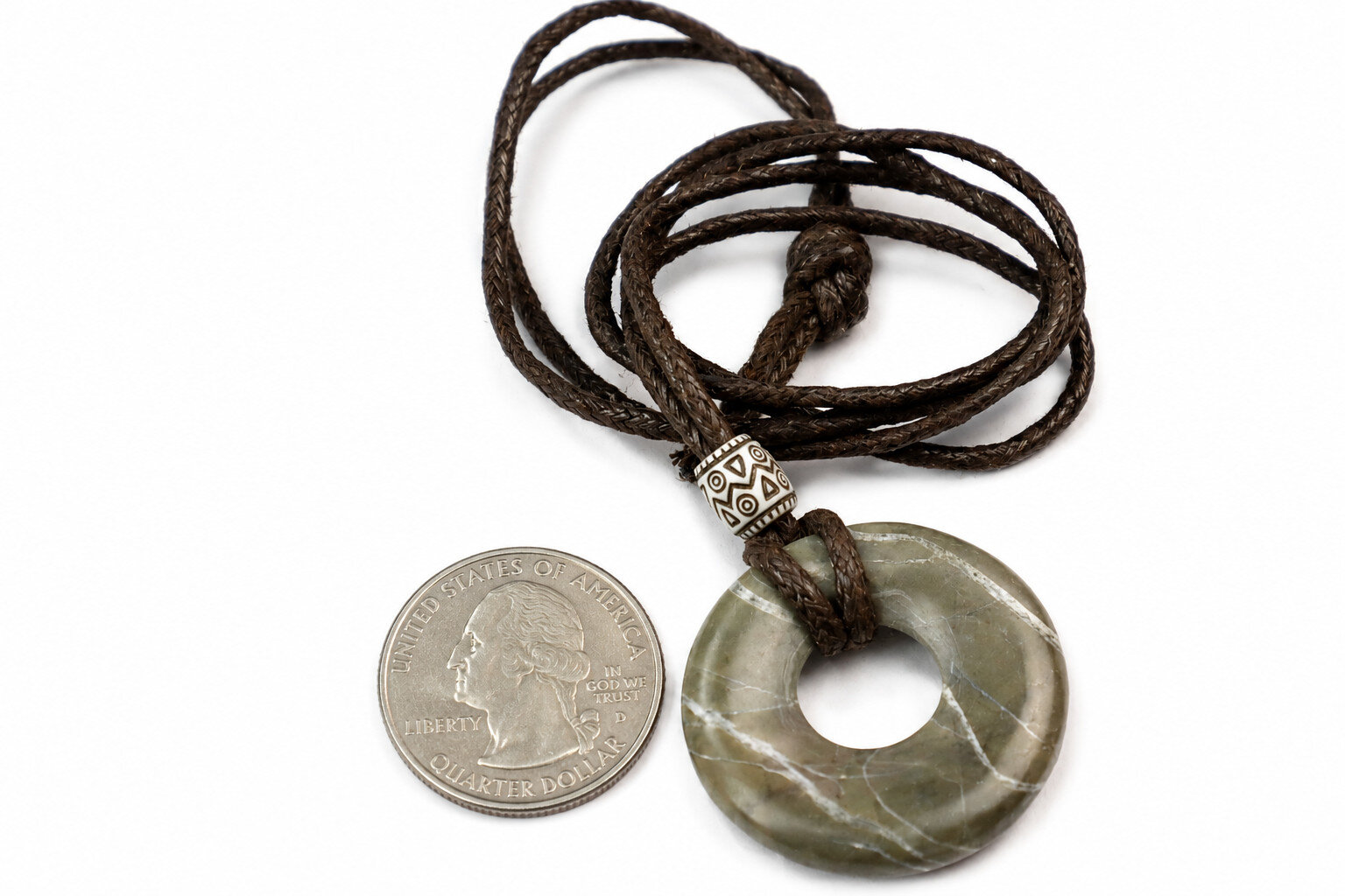 Finest Natural Brown New Doughnut Jade Necklace adjustable unisex men – photo 3
