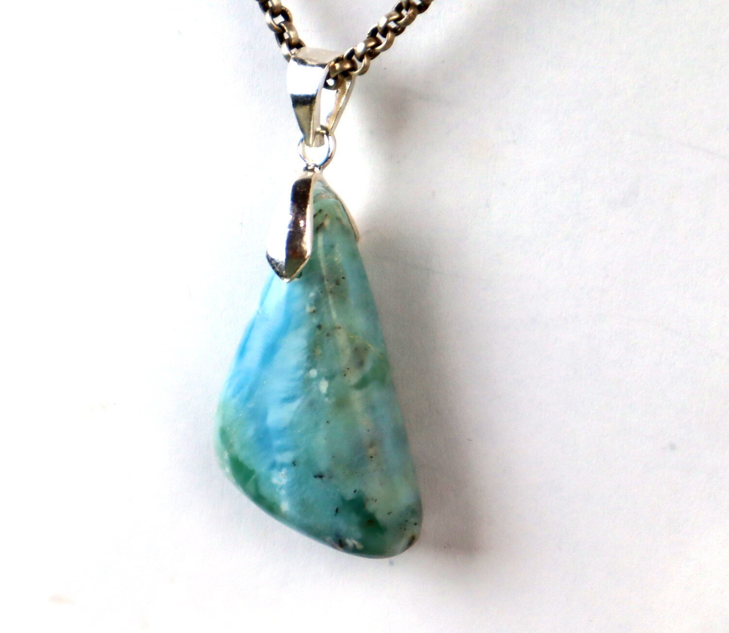 Impressive Natural Ocean Blue Larimar .925 Sterling Silver Pendant 46mm – photo 7