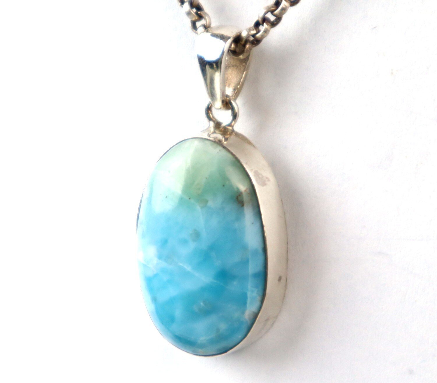 Deep Blue Larimar 925 Sterling Silver Oval Pendant 35mm – photo 7