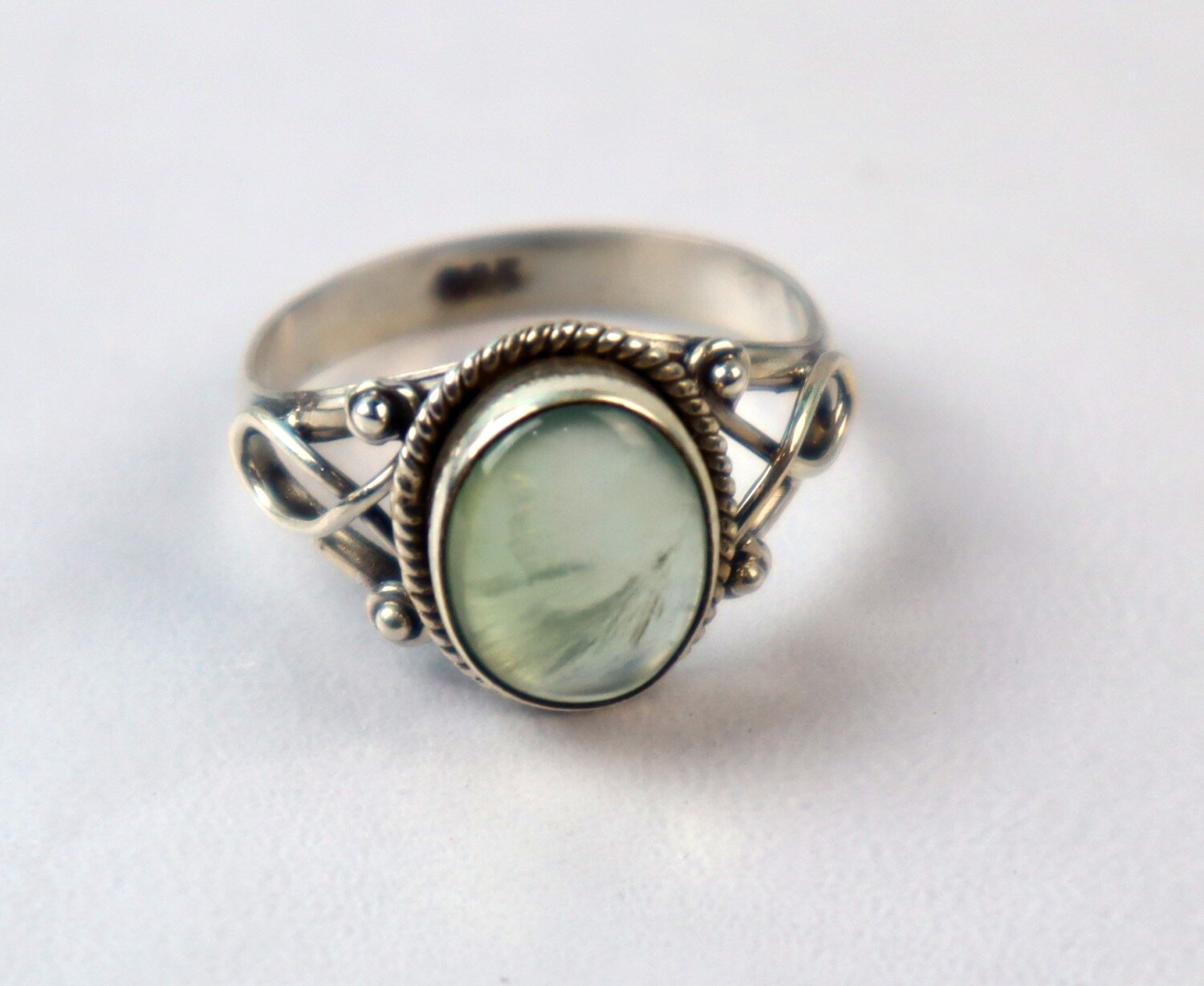 Genuine Authentic Green Prehnite 925 Sterling Silver Oval Ring US#9 – photo 4