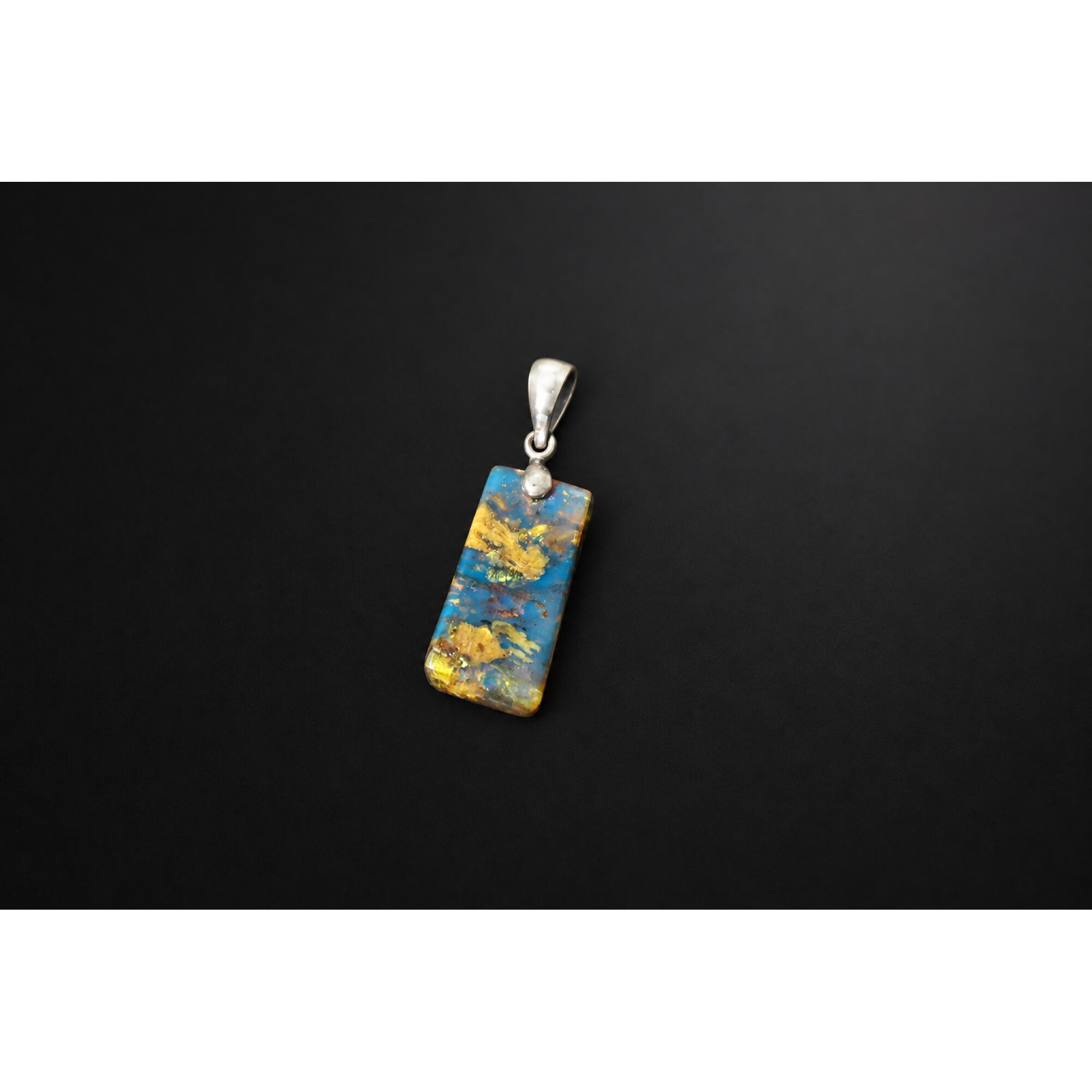 Real royal blue Dominican amber sterling silver pendant 36mm – photo 7