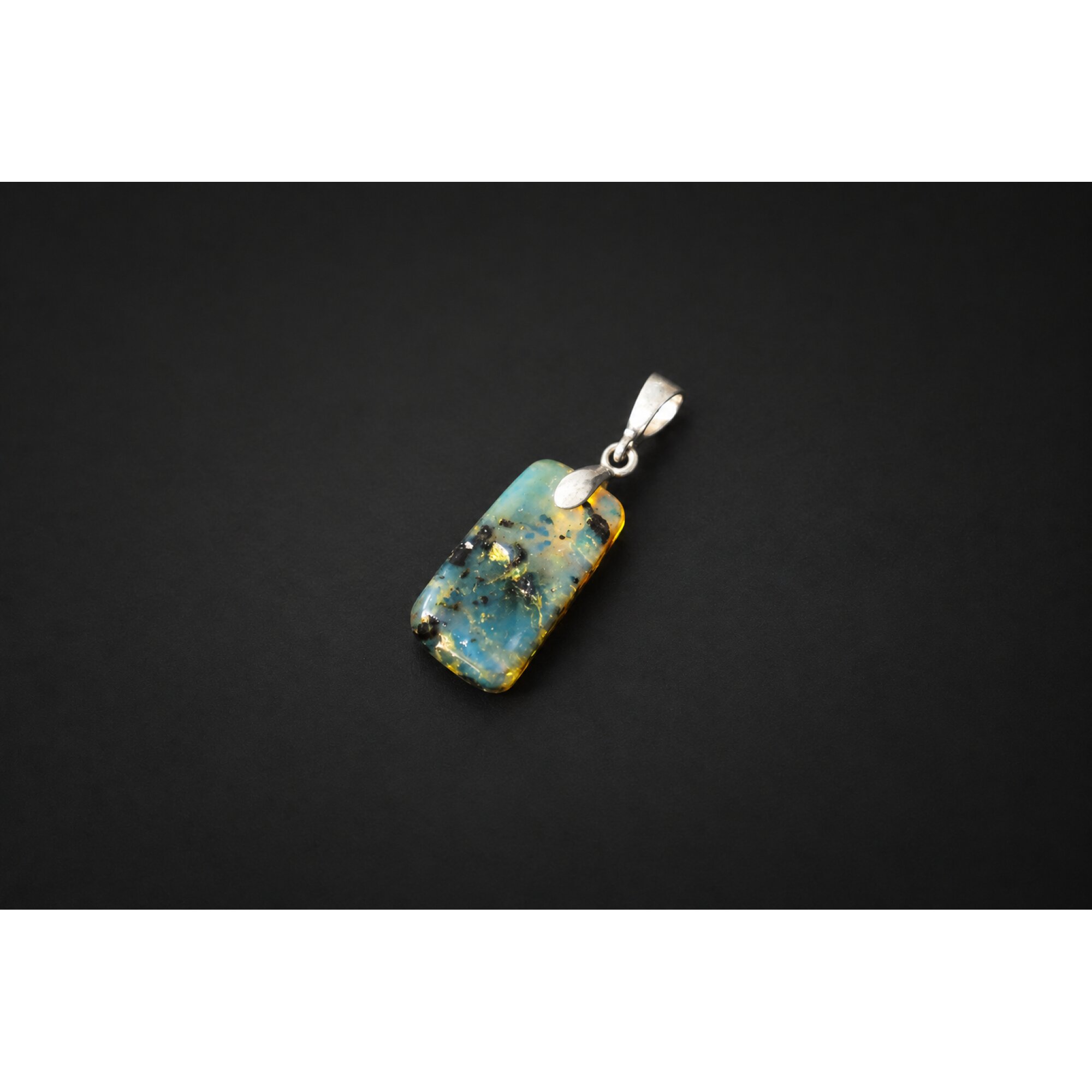 Artisan crafted dark yellow Dominican amber sterling silver pendant 33mm – photo 4