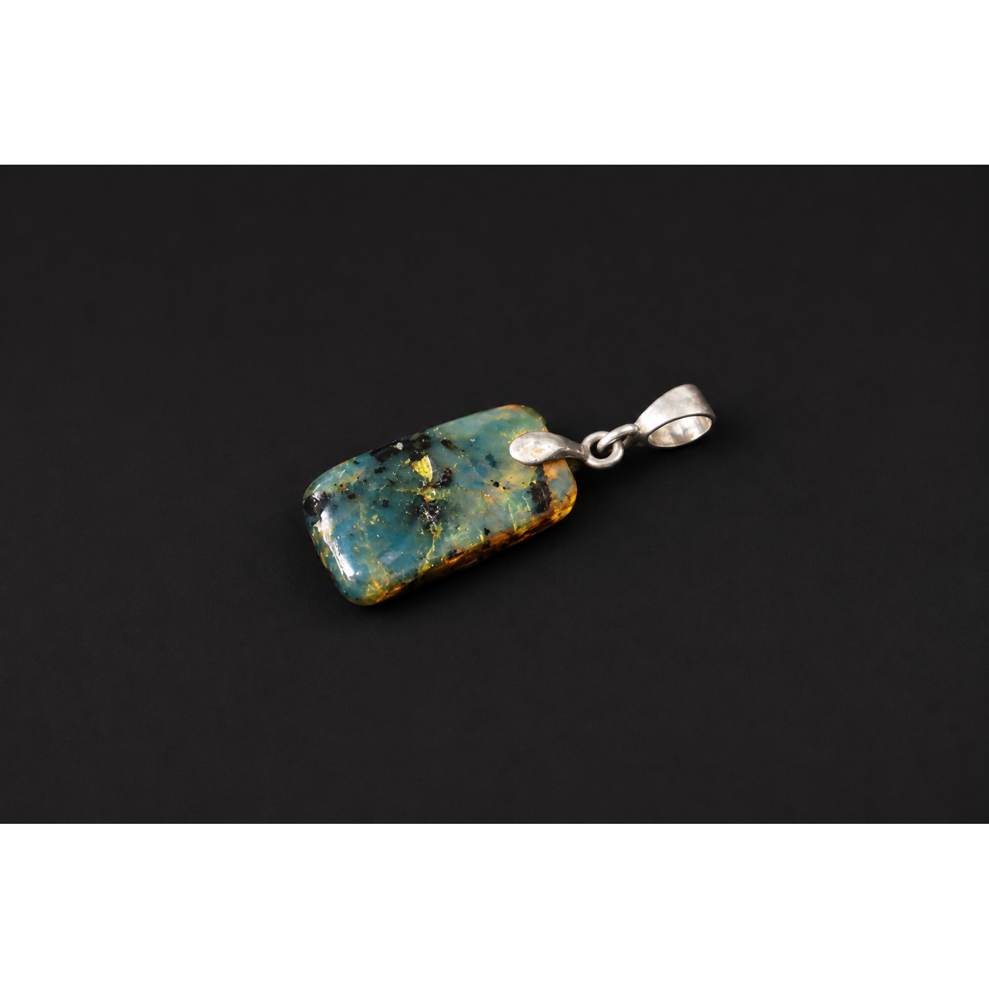 Artisan crafted dark yellow Dominican amber sterling silver pendant 33mm – photo 6