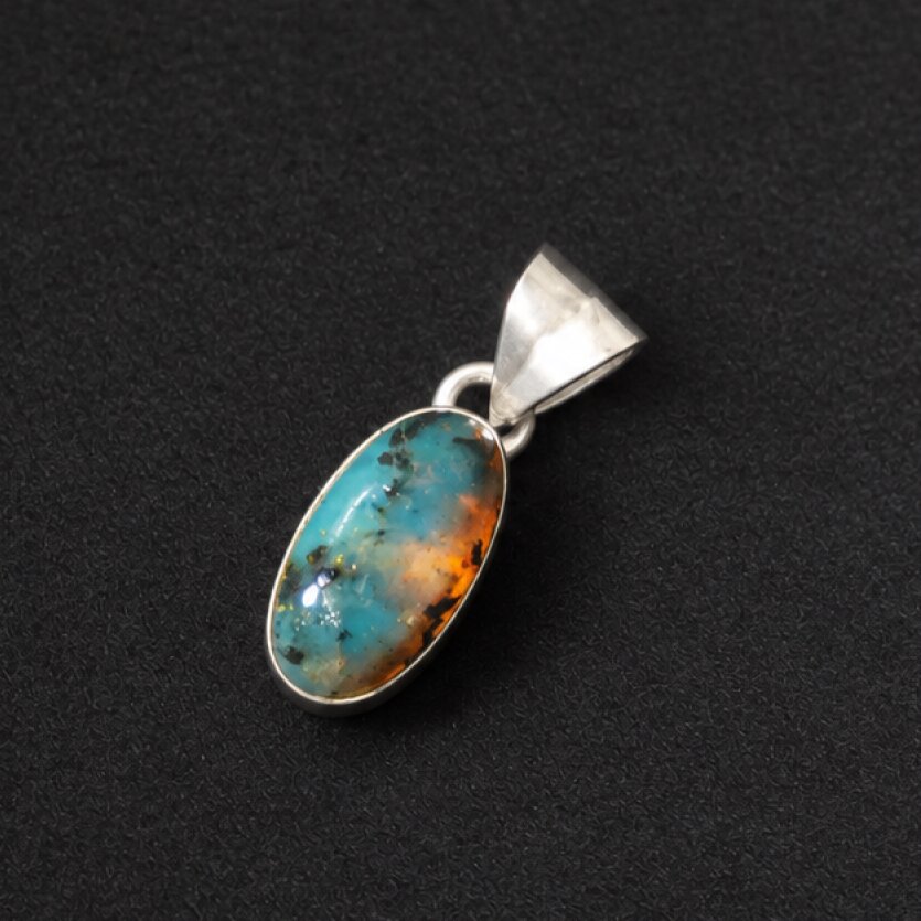 Individually crafted deep blue Dominican amber sterling silver pendant 23mm