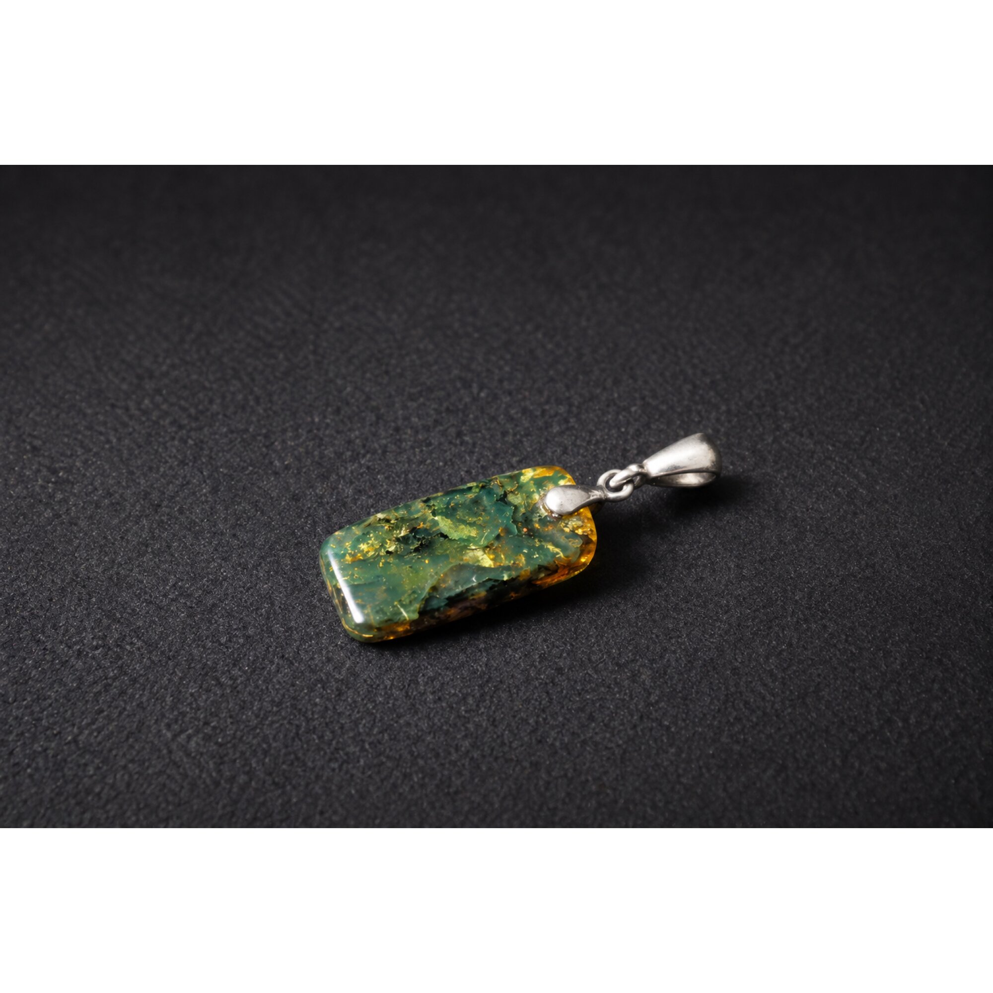 Genuine handcrafted green blue Dominican amber sterling silver pendant 35mm – photo 3