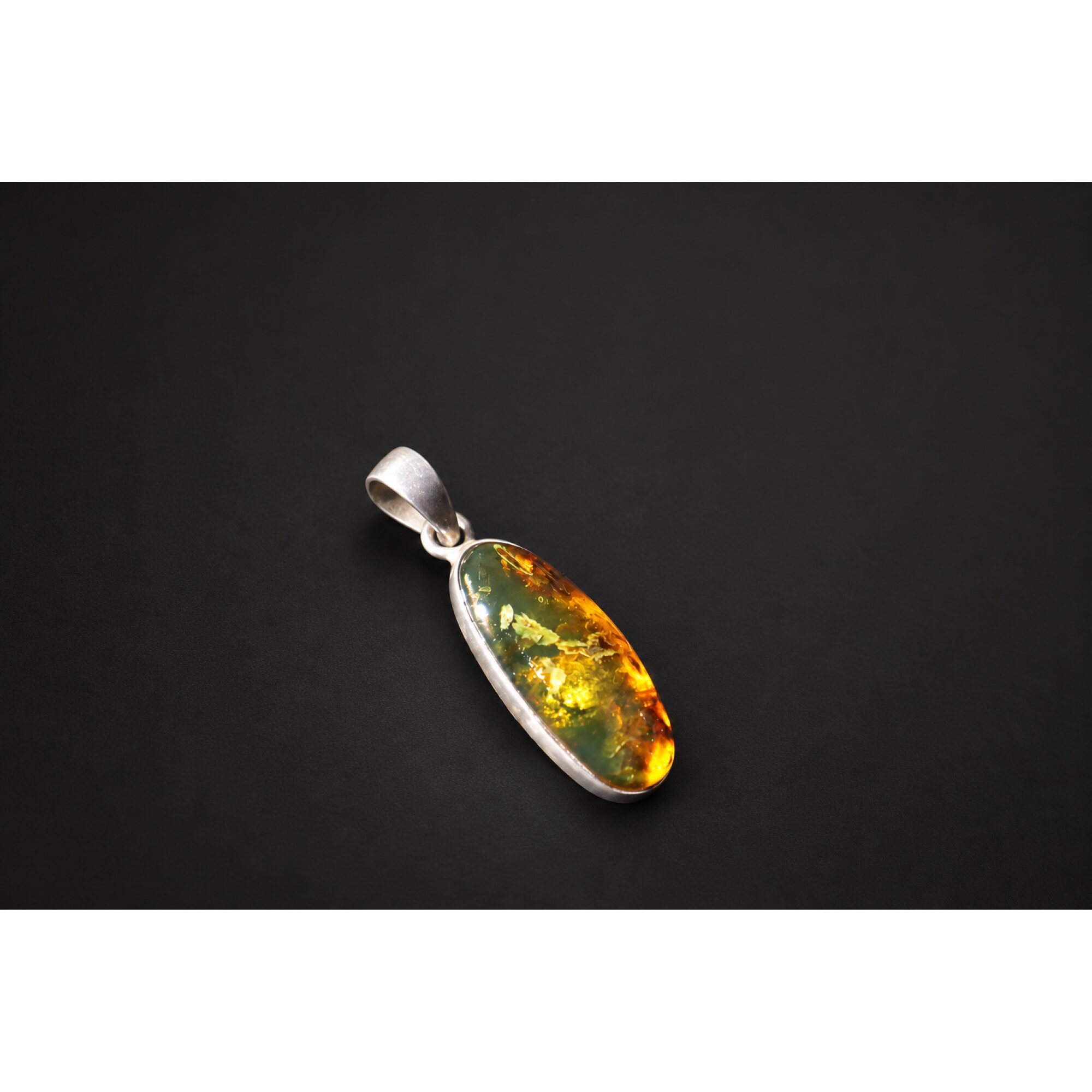 Handcrafted orange green Dominican amber sterling silver pendant 31mm – photo 5