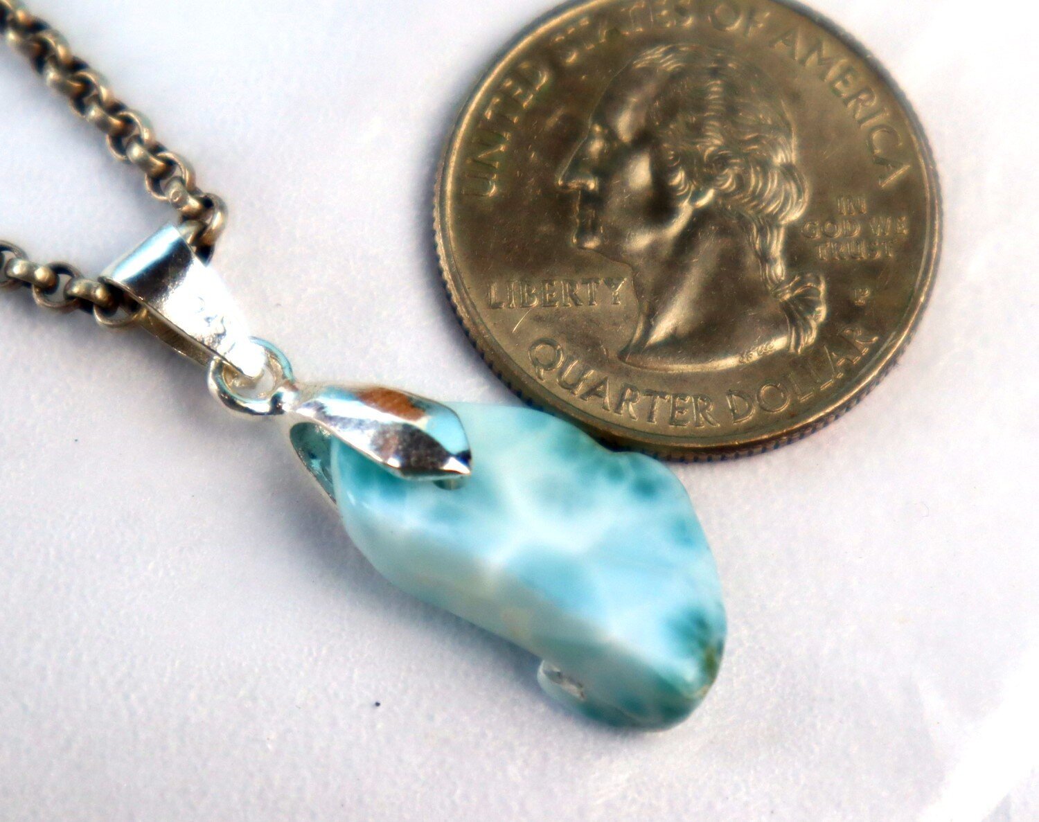 1.3 Inch 2.9g Genuine Dominican Ocean Blue LARIMAR Pendant 925 STERLING SILVER – photo 7