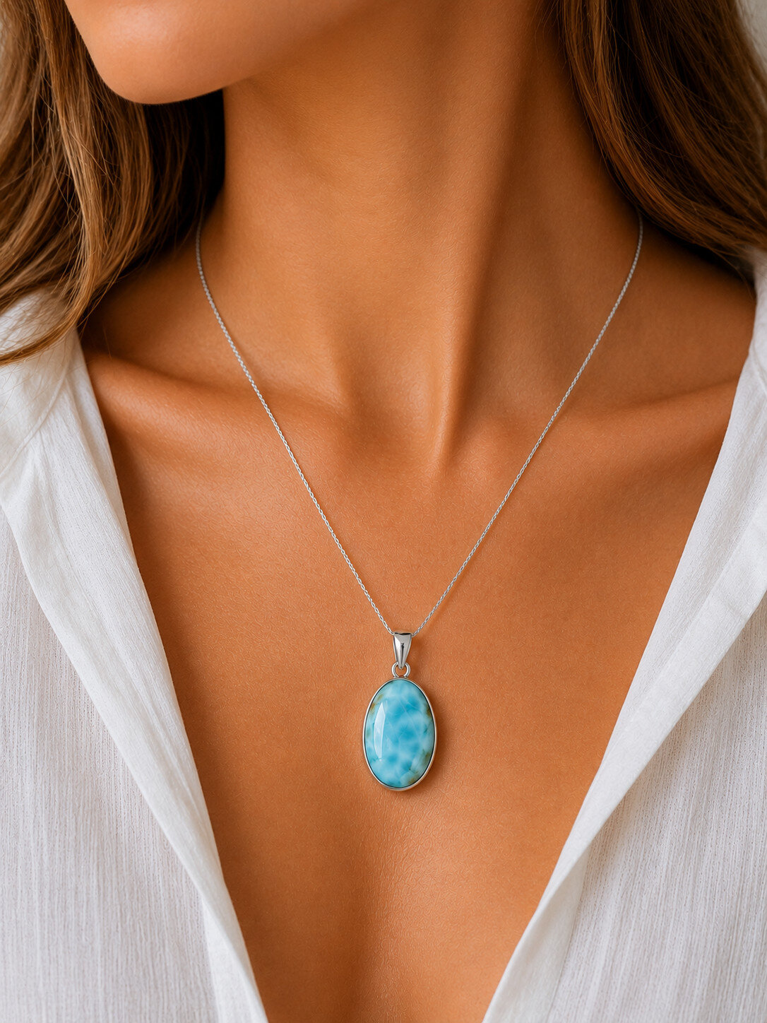 Lovely Natural Sky Blue Larimar .925 Sterling Silver Pendant 31mm – photo 4