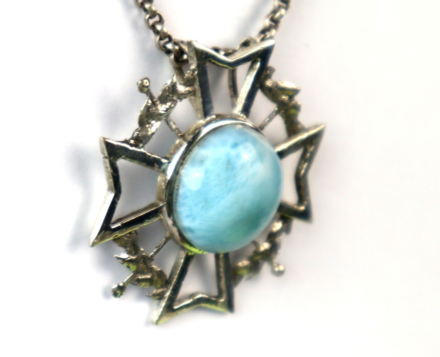 Charming Design Natural Sky Blue Larimar .925 Sterling Silver Pendant 37mm – photo 2