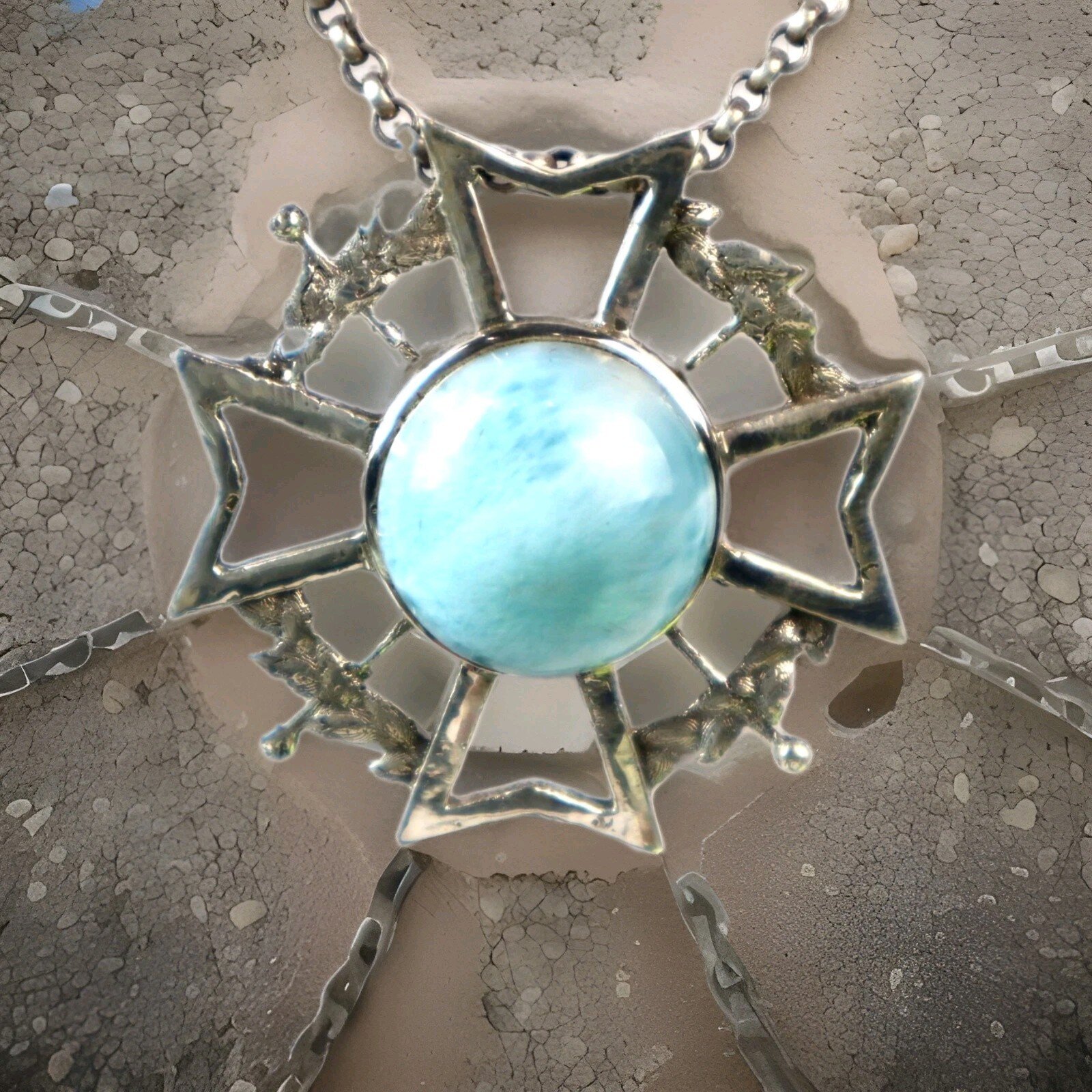 Charming Design Natural Sky Blue Larimar .925 Sterling Silver Pendant 37mm – photo 7