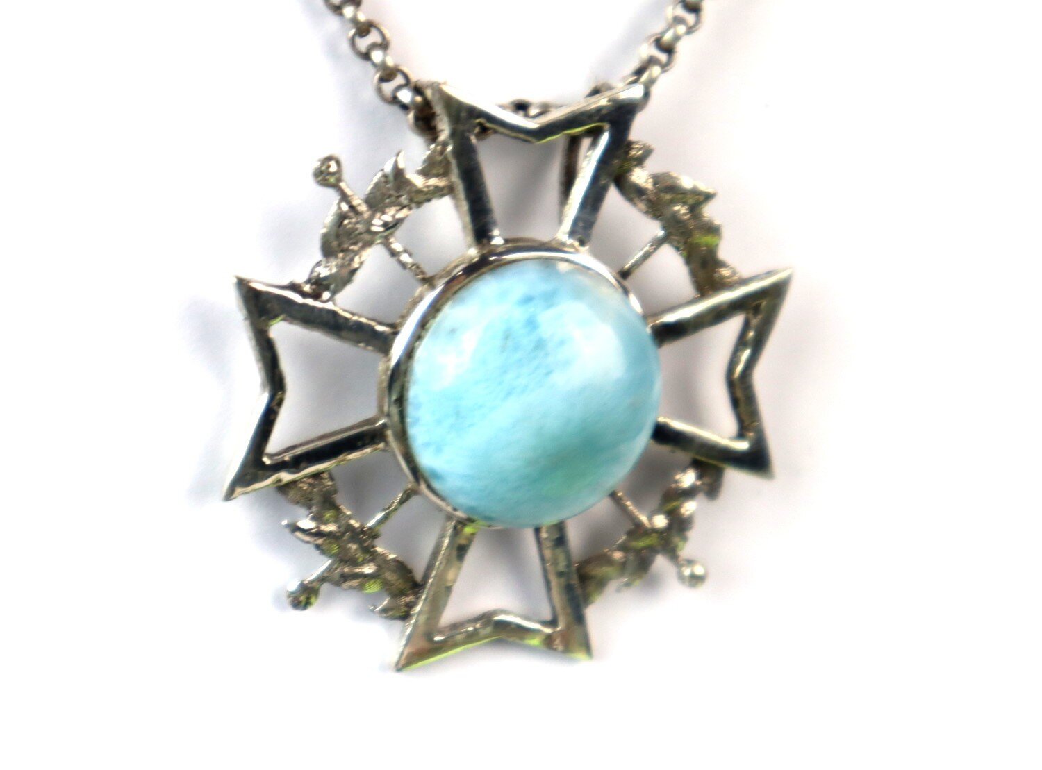 Charming Design Natural Sky Blue Larimar .925 Sterling Silver Pendant 37mm – photo 9