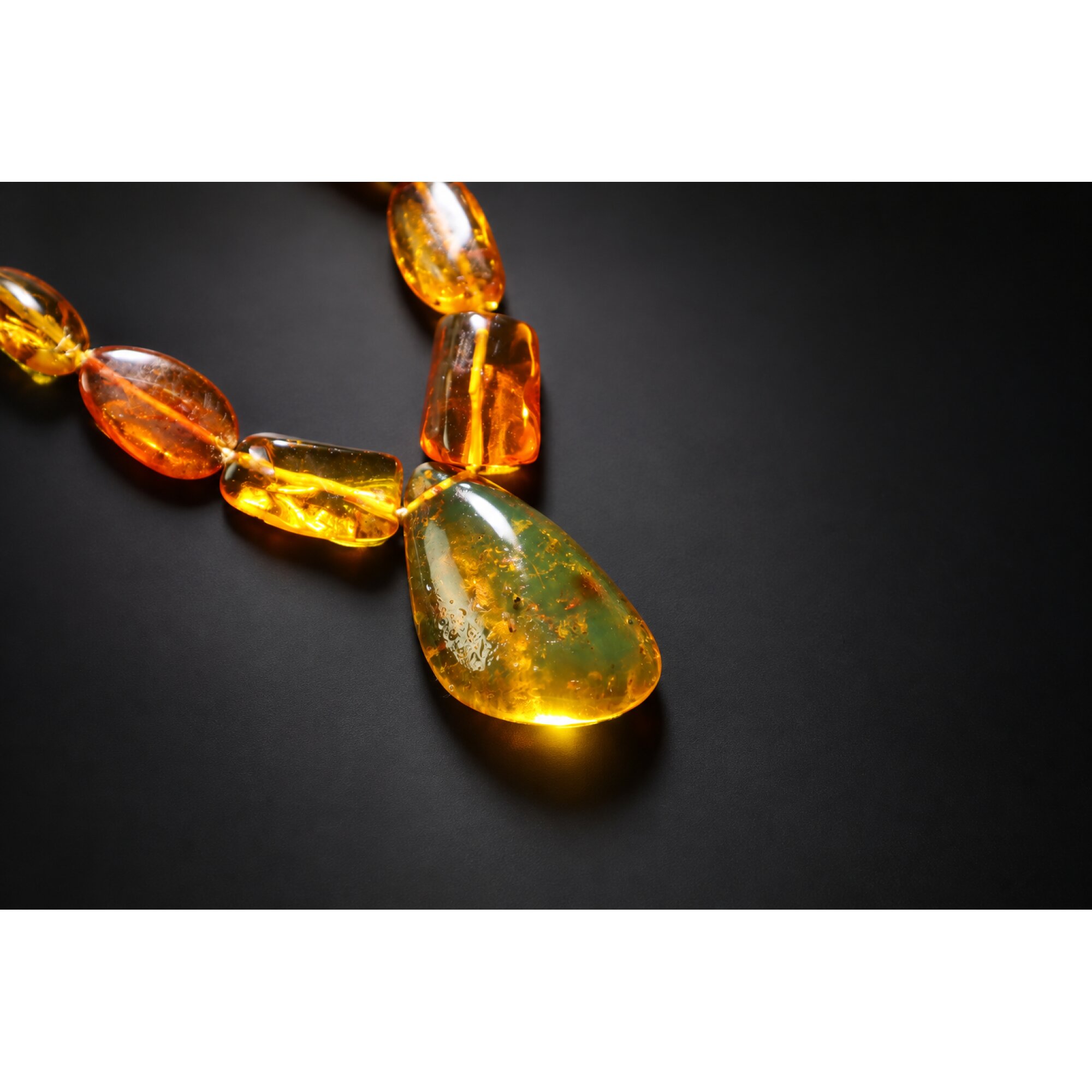 Real green orange Dominican amber sterling silver necklace 18.9in – photo 4
