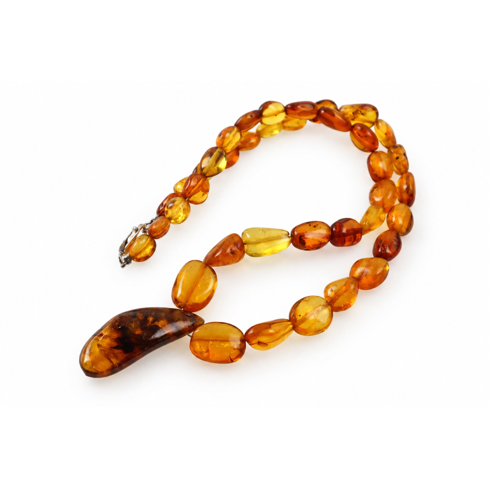 Boutique crafted green red Dominican amber sterling silver necklace 19.7in – photo 5