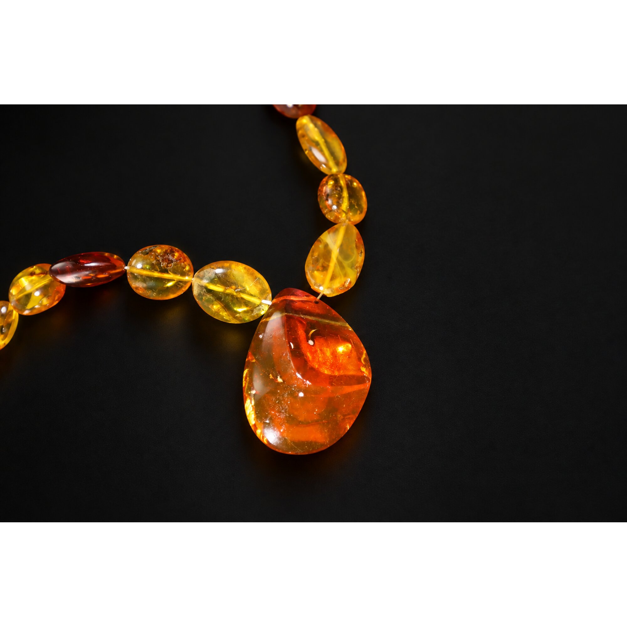 Skilled craftsmanship orange red Dominican amber sterling silver necklace 19.7in – photo 2
