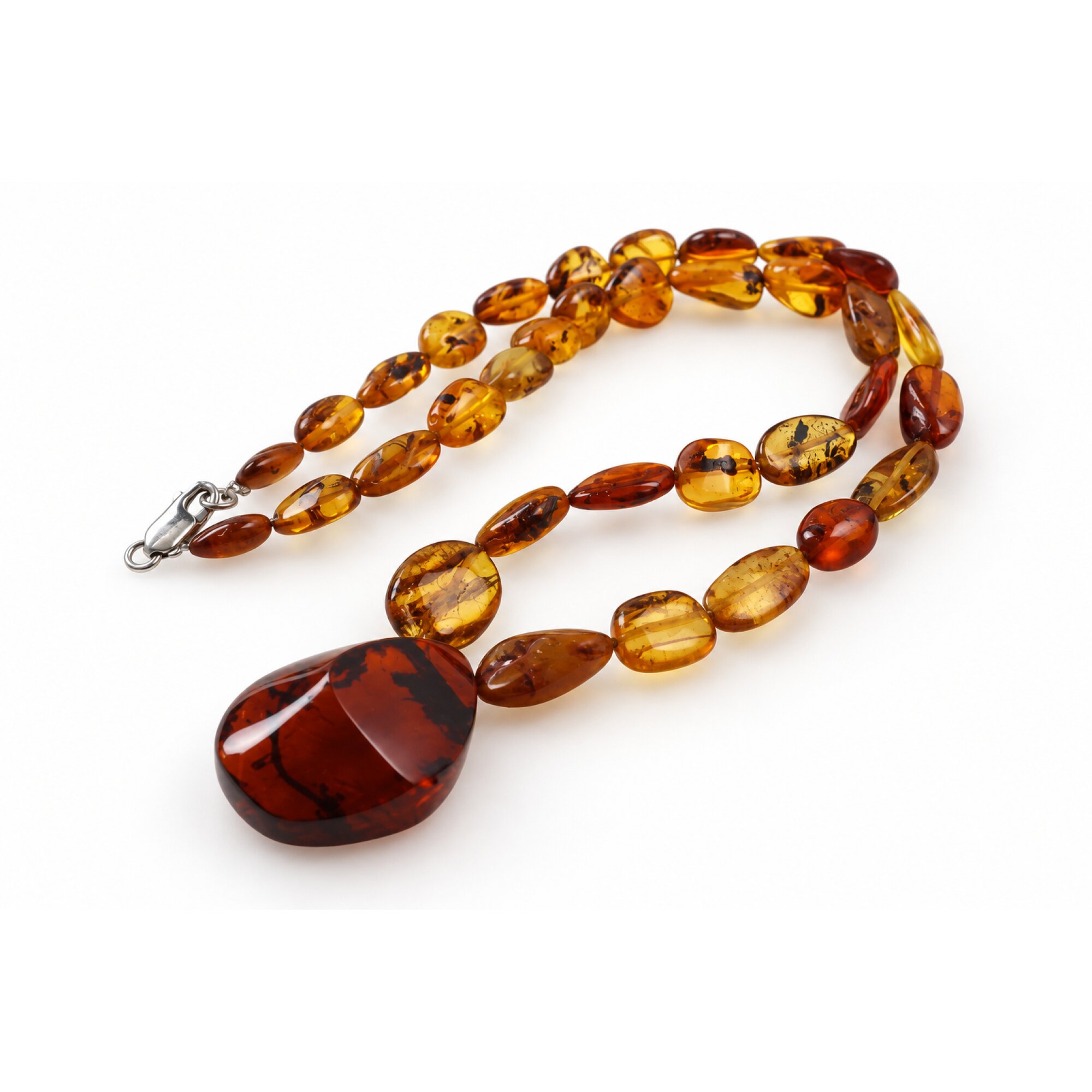 Skilled craftsmanship orange red Dominican amber sterling silver necklace 19.7in – photo 5