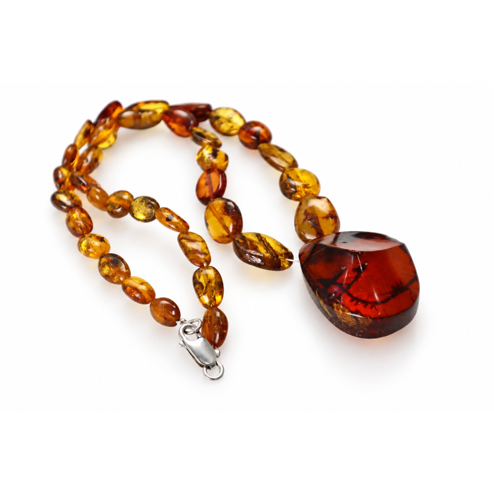Skilled craftsmanship orange red Dominican amber sterling silver necklace 19.7in – photo 6