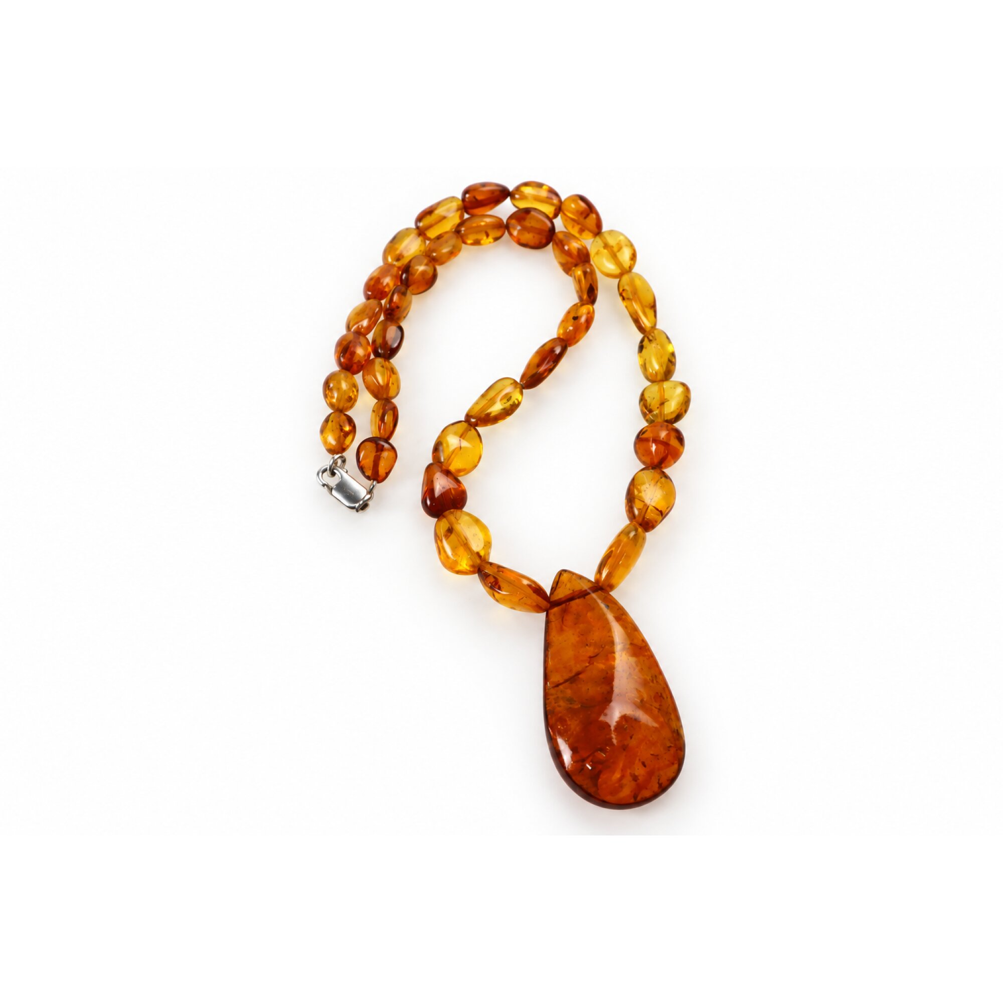 Skilled craftsmanship orange red Dominican amber sterling silver necklace 18.9in – photo 7