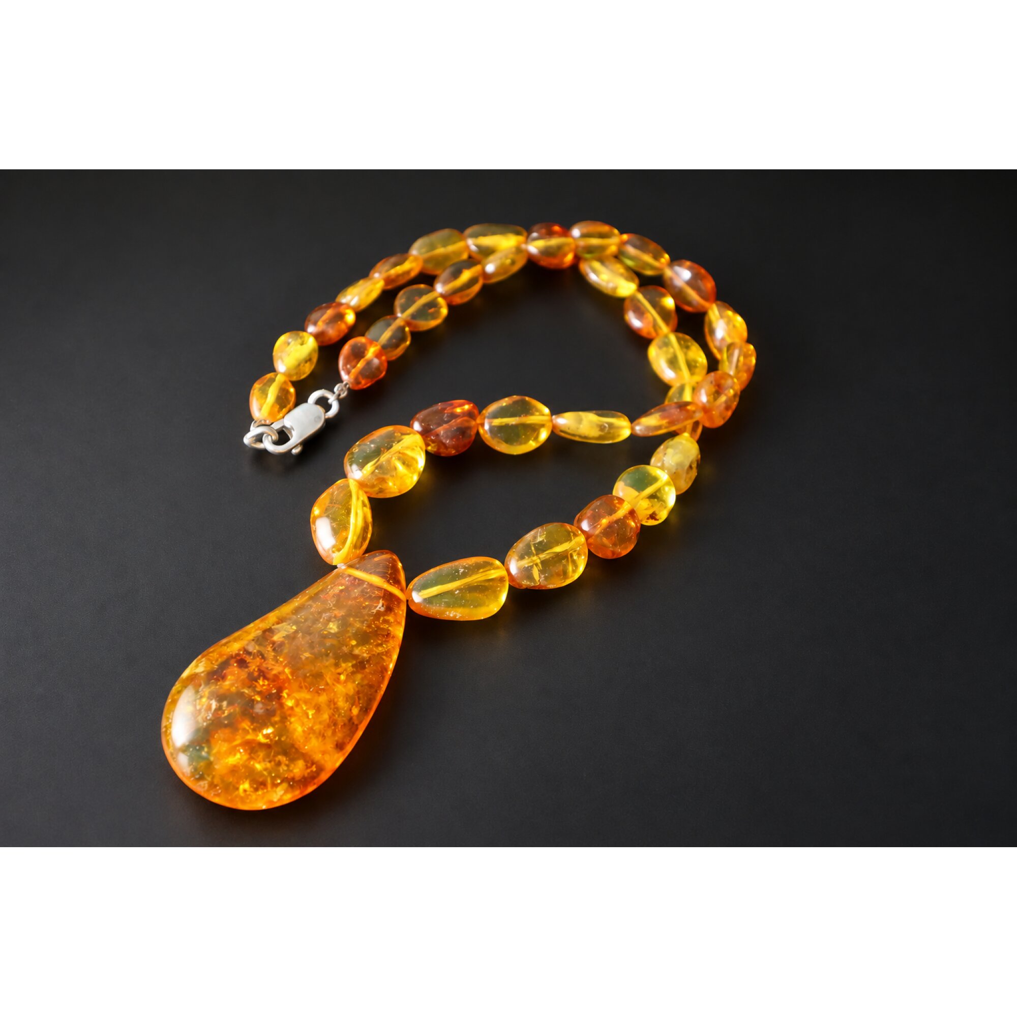 Skilled craftsmanship orange red Dominican amber sterling silver necklace 18.9in – photo 8