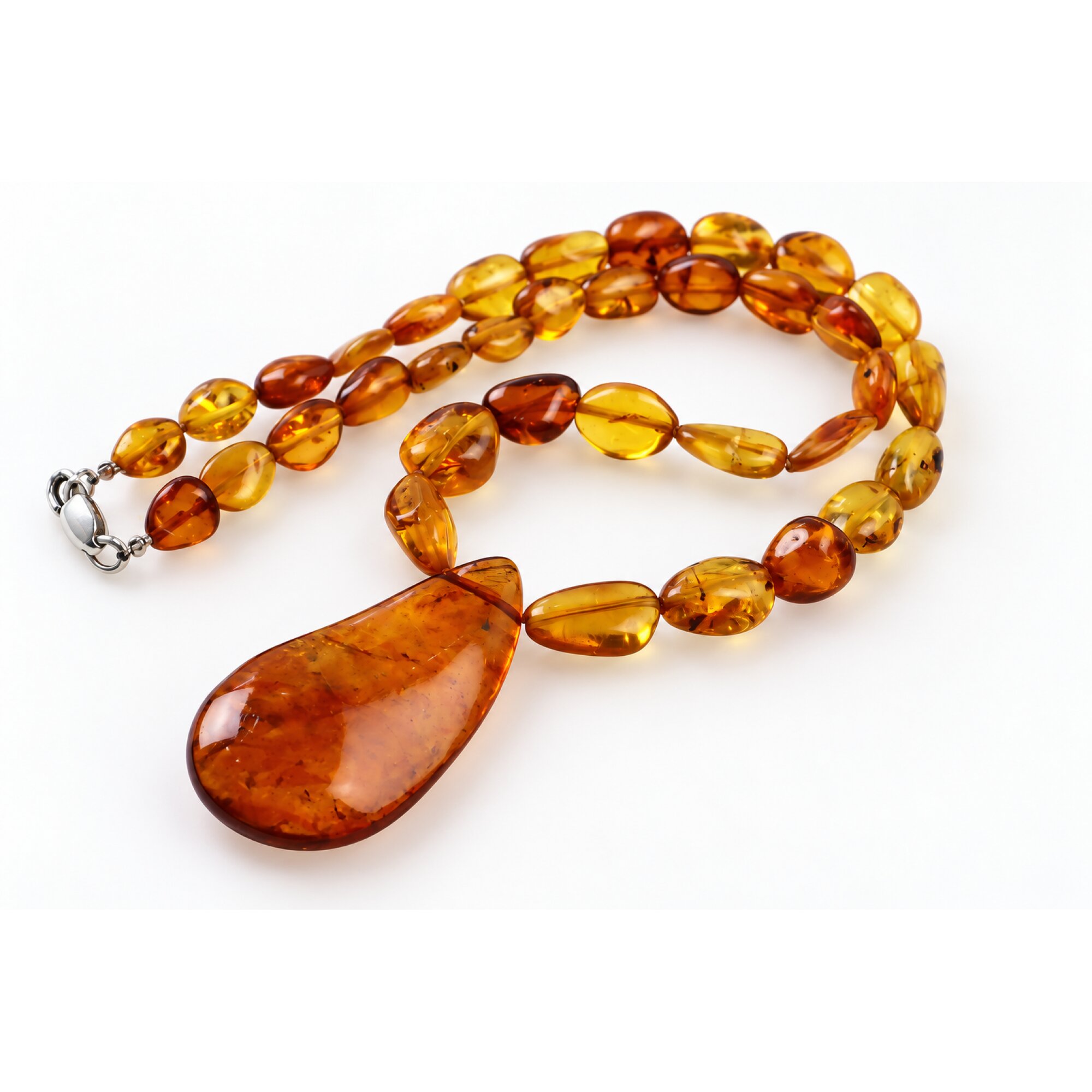 Skilled craftsmanship orange red Dominican amber sterling silver necklace 18.9in – photo 15