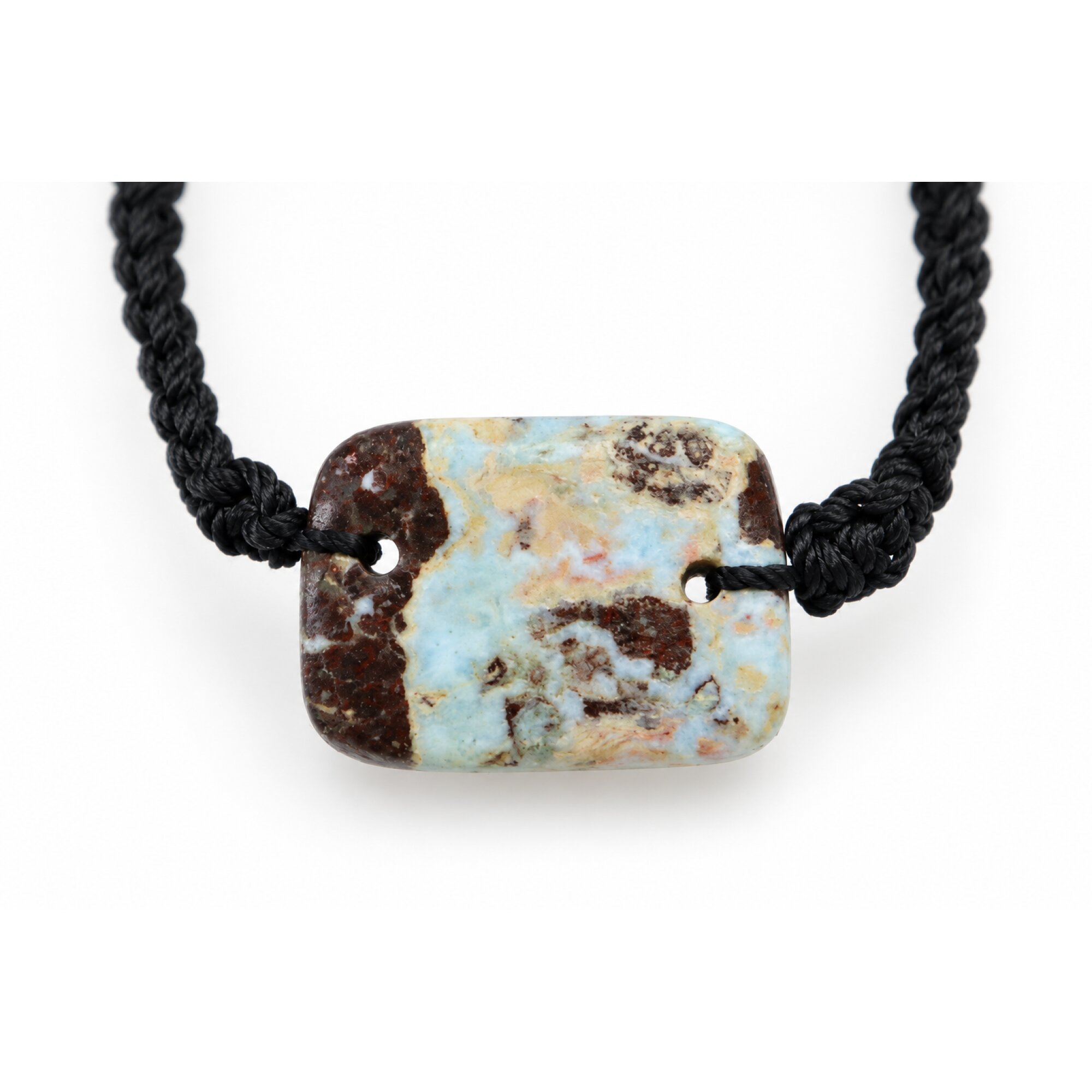 Hand finished red blue Dominican Larimar macrame bracelet 25mm – photo 3