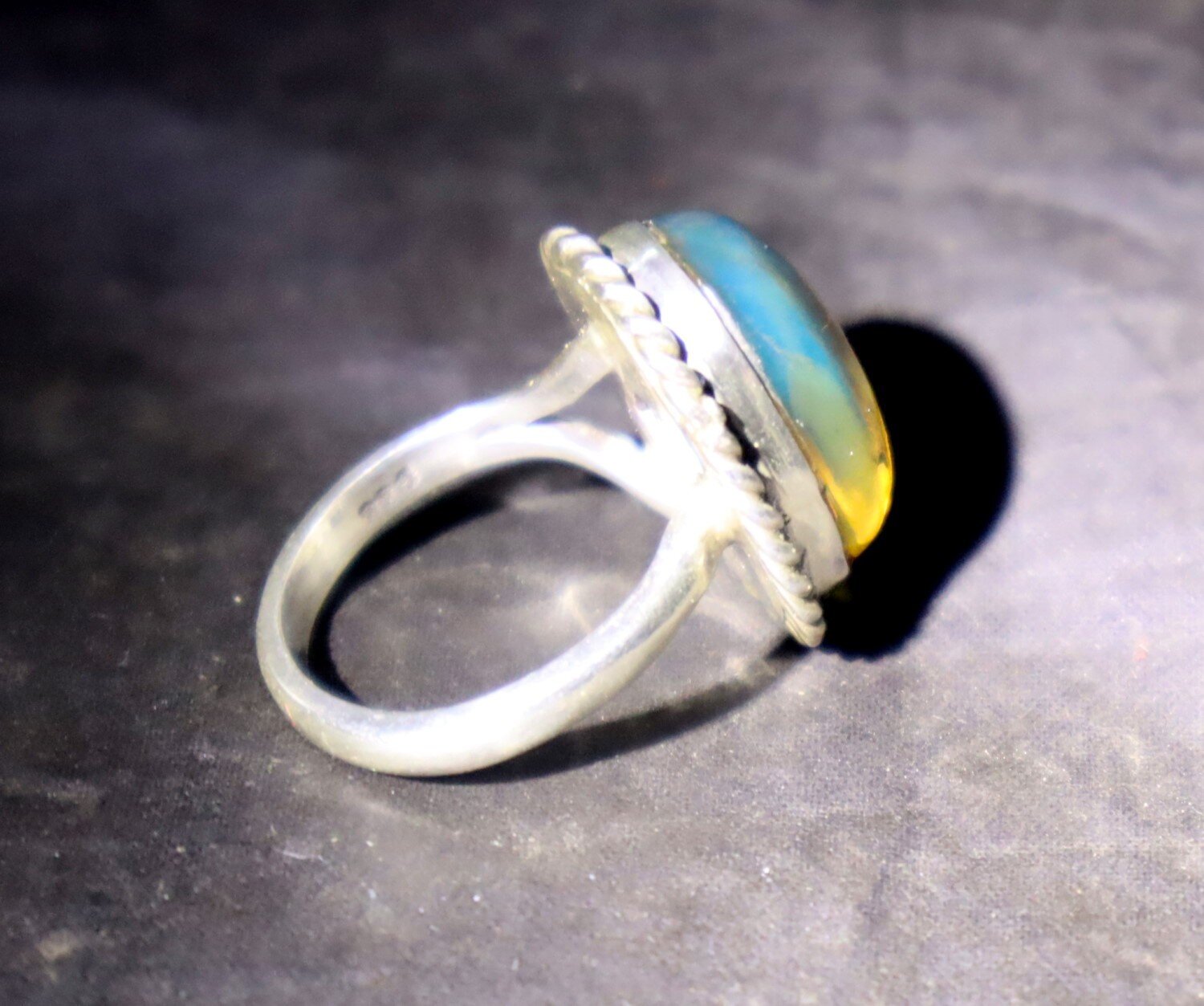 Exquisite Natural Clear Light Blue Amber .925 Sterling Silver Ring #7 – photo 4