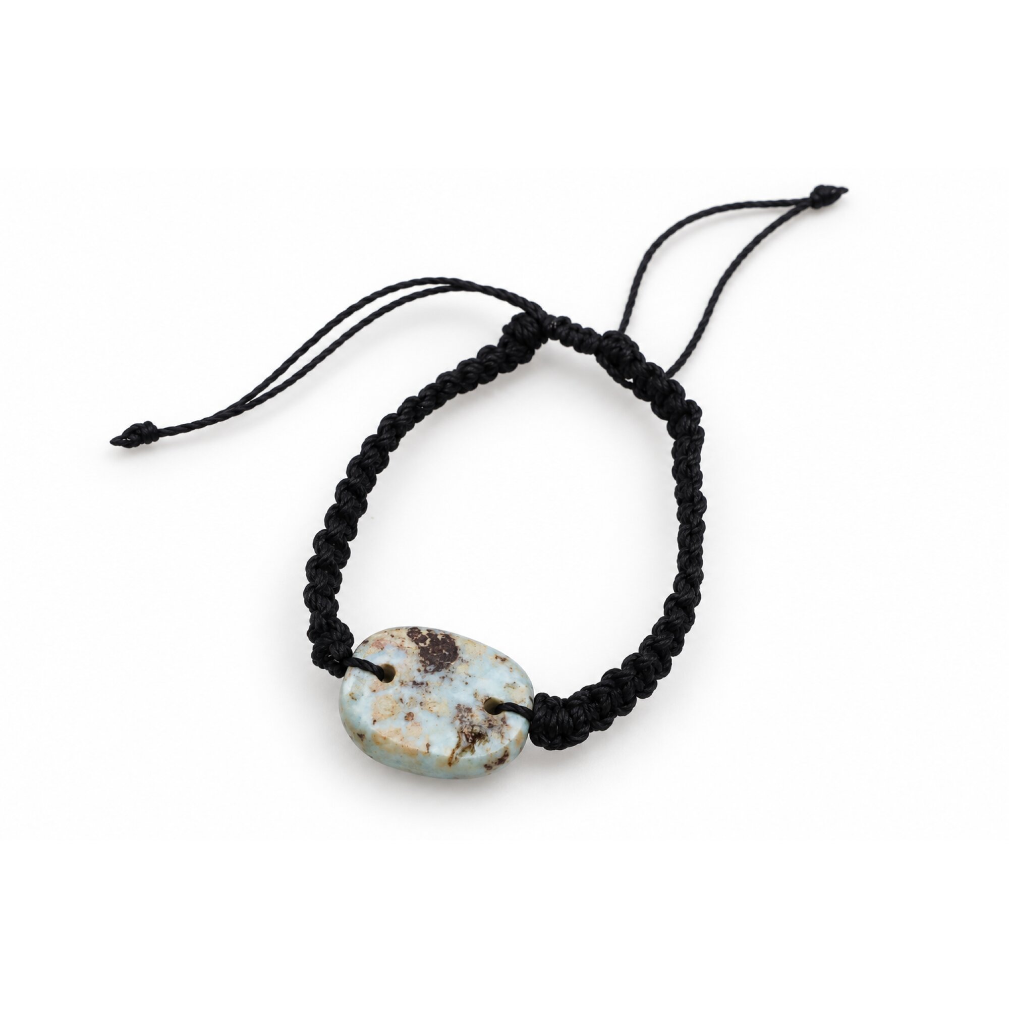 Natural cafe blue Dominican Larimar macrame 22mm