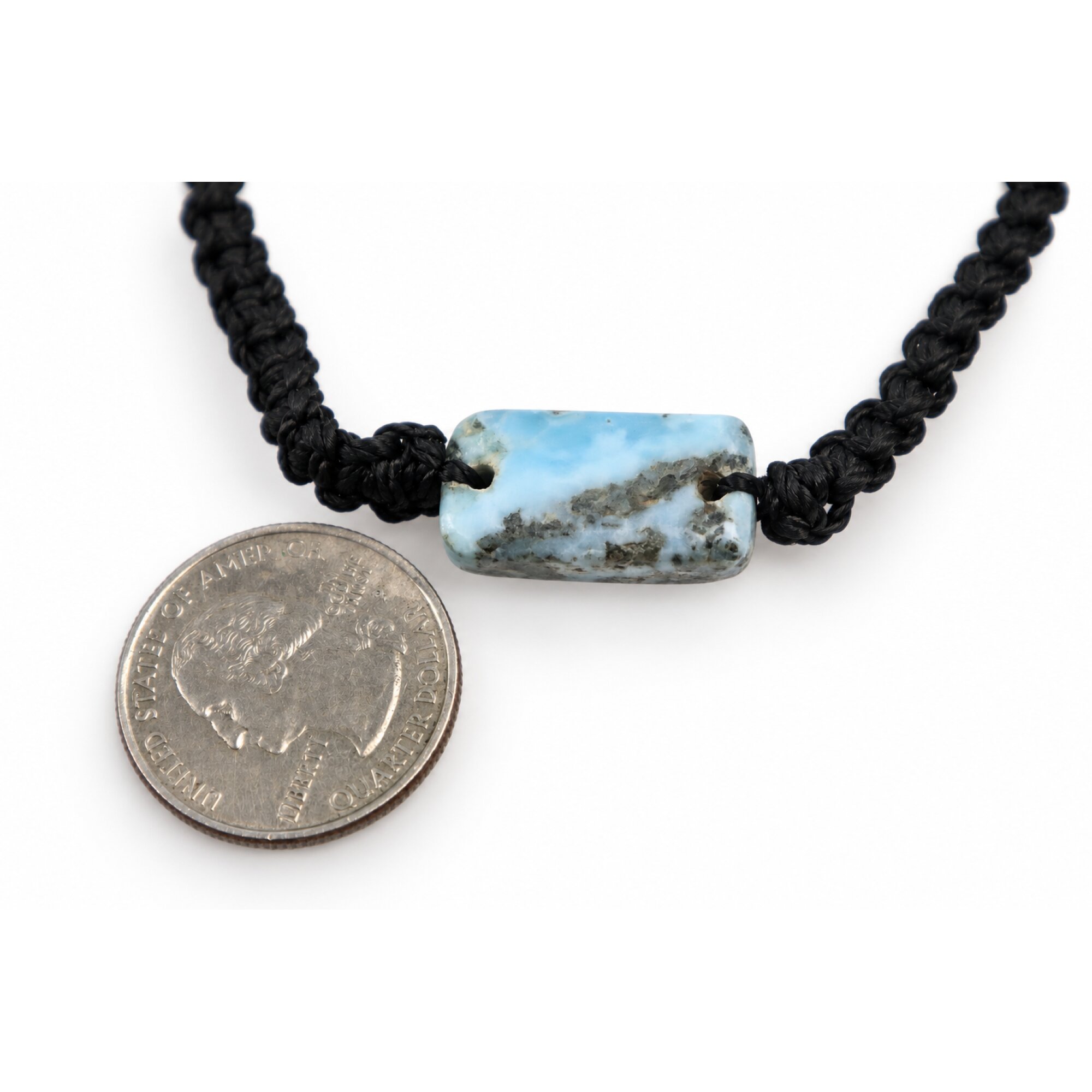 Genuine handcrafted black blue Dominican Larimar macrame bracelet 22mm – photo 2
