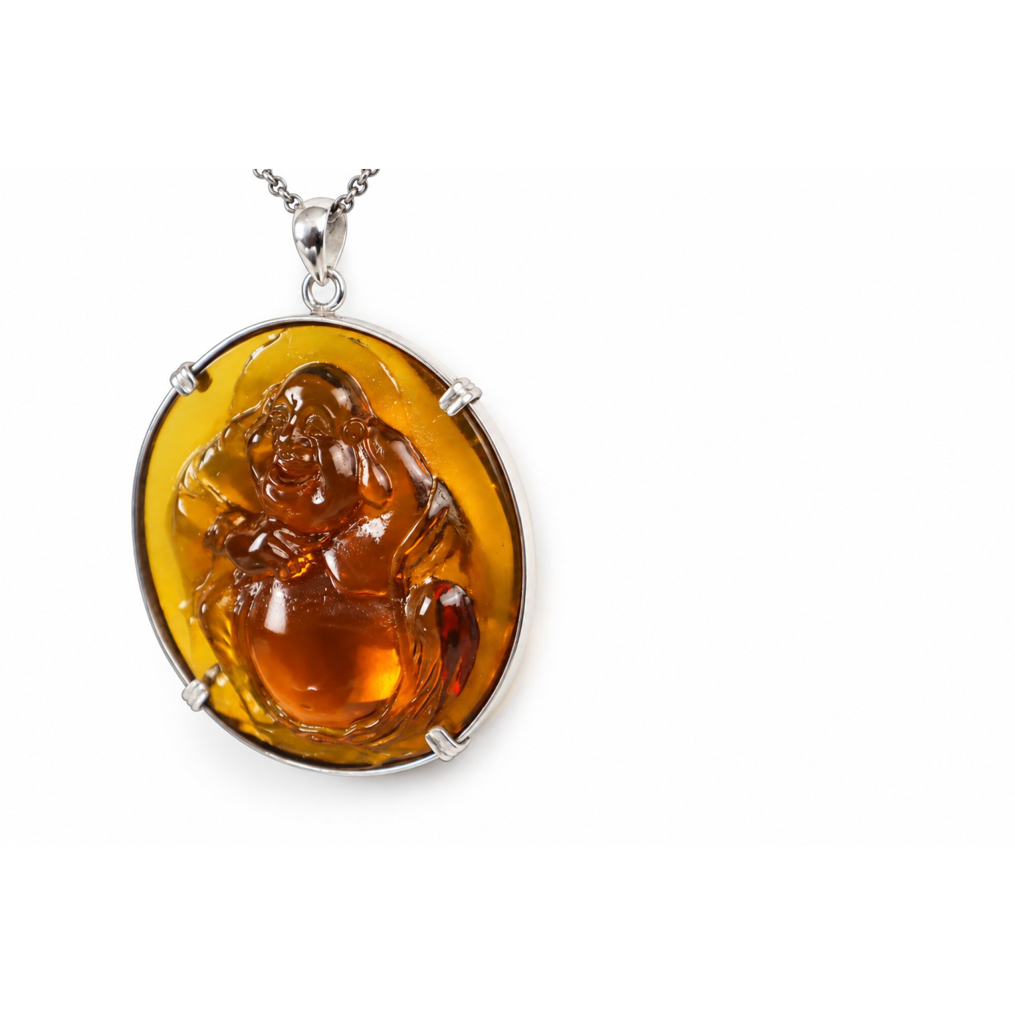 Expertly hand carved cognac green Dominican amber sterling silver pendant 63mm – photo 7