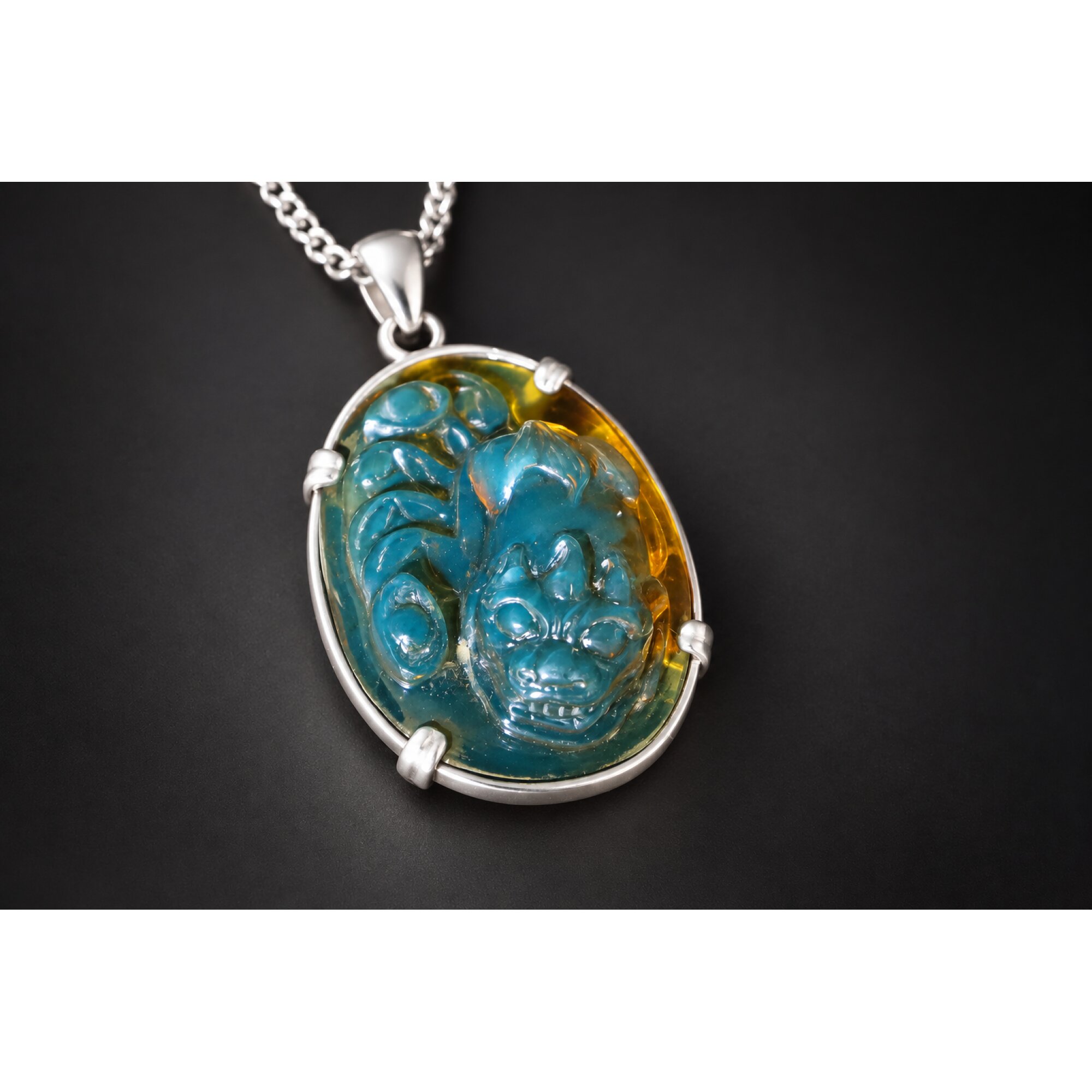 Earth mined sky blue Dominican amber sterling silver amber 55mm – photo 19