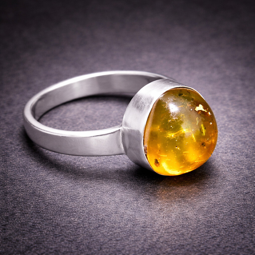 Lovely Natural Clear Orange Green Amber .925 Sterling Silver Ring #6.5 – photo 4
