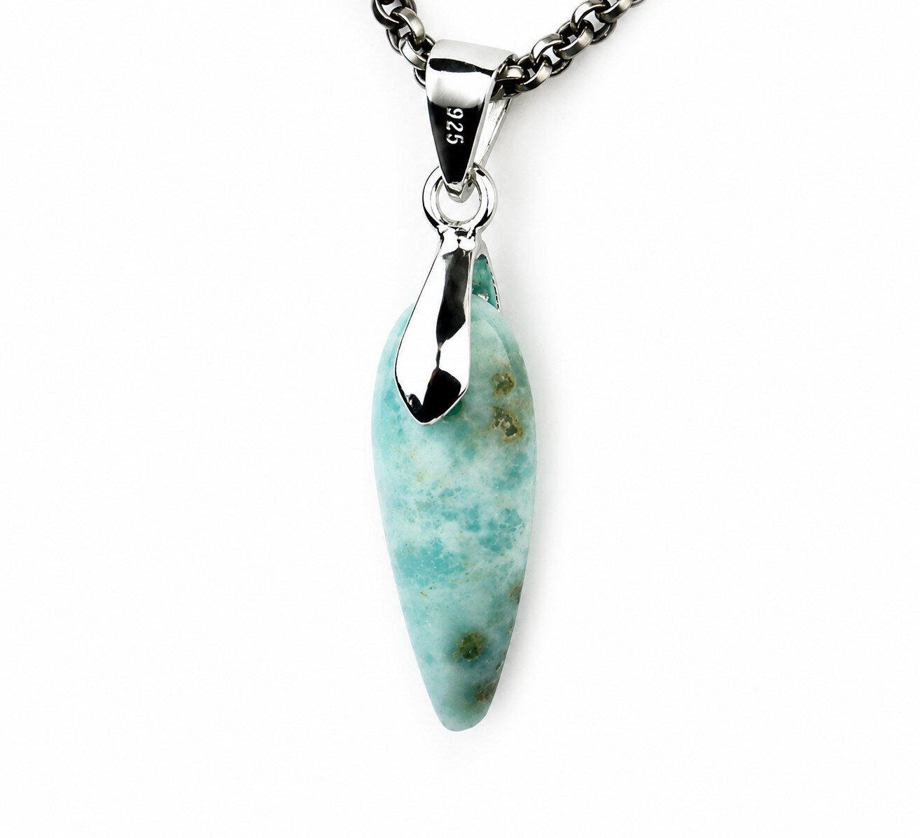 Natural Ocean Blue Larimar .925 Sterling Silver Pendant 36mm