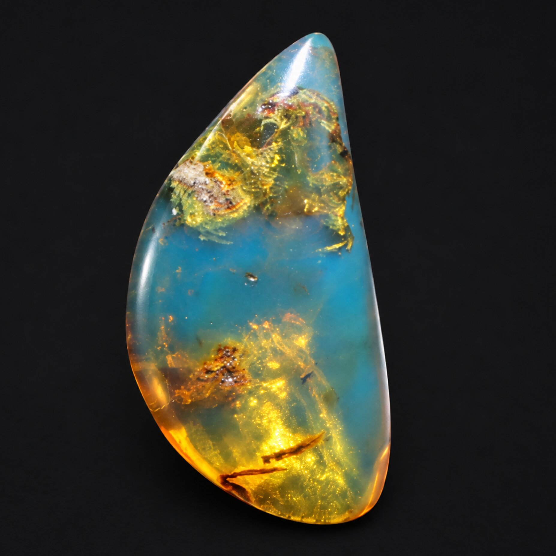 Pure natural deep blue polished Dominican amber